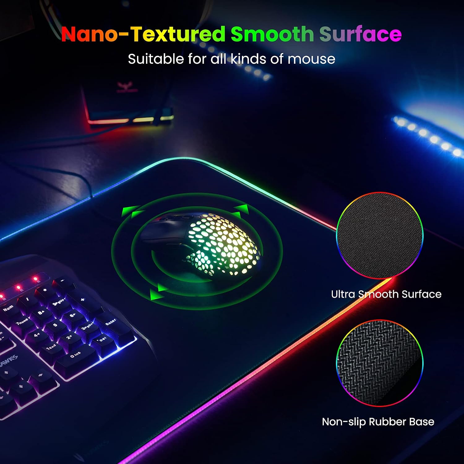 MOUSE PAD BLADEHAWKS RGB GAMING EXTRA GRANDE 31.5X12 PULGADAS NEGRO - 3