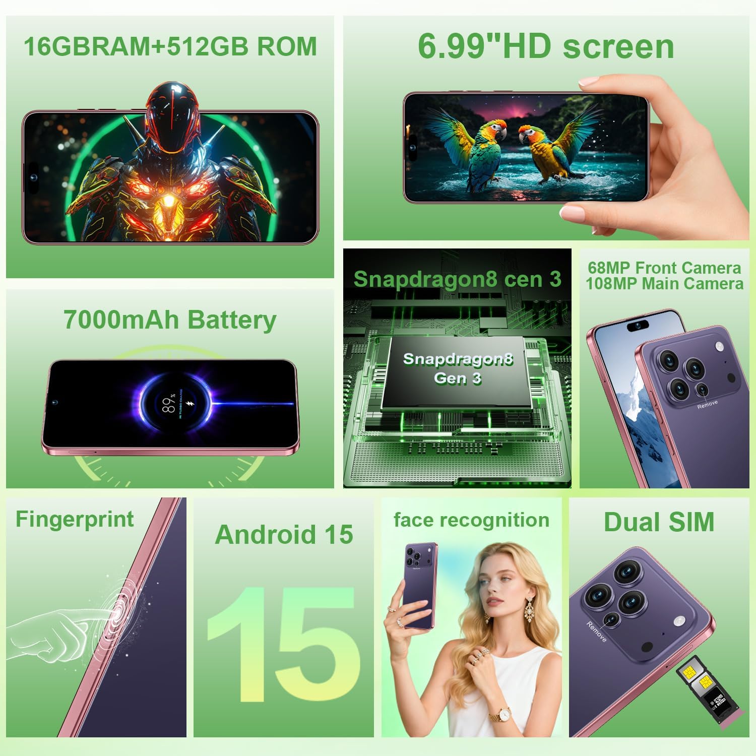 SMARTPHONE HUNESS 17 PM 16+512GB ANDROID 15 6.99' DEEP PURPLE - 2
