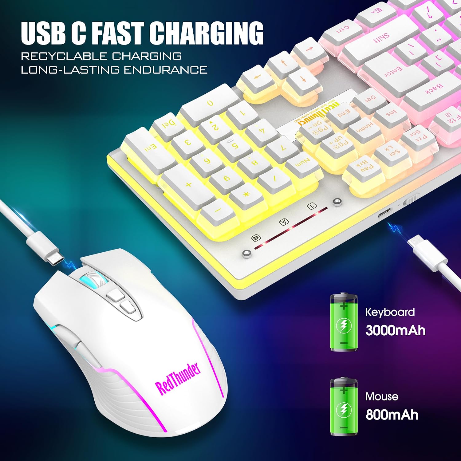 KIT INALÁMBRICO TECLADO Y MOUSE REDTHUNDER K10 BLANCO PUDDING - 4