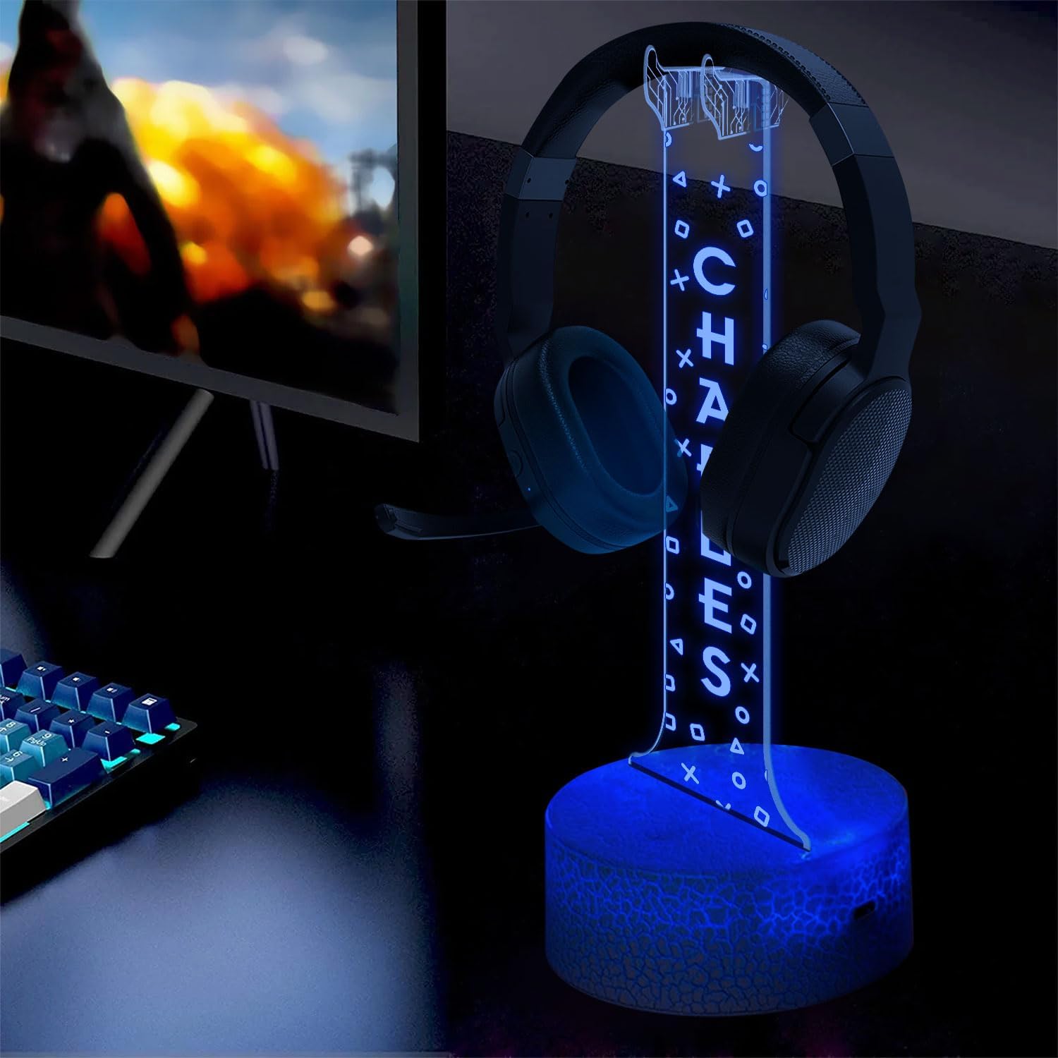 SOPORTE PARA AUDÍFONOS LED GIANTBIGHANDS CON LUCES RGB PERSONALIZABLE - 5
