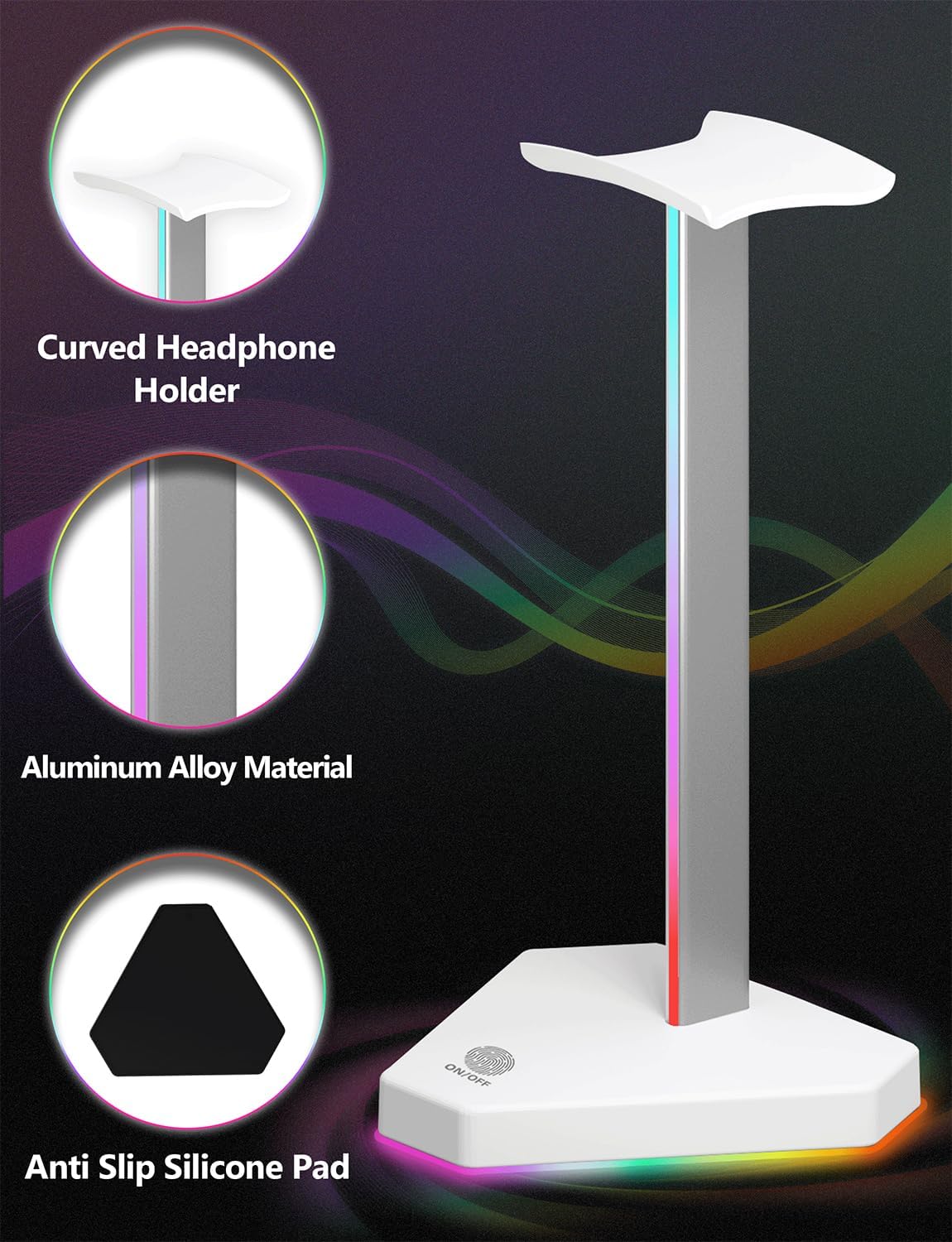 SOPORTE PARA AUDÍFONOS CHARLXEE RGB CON 2 PUERTOS USB-C Y 1 PUERTO USB BLANCO - 5
