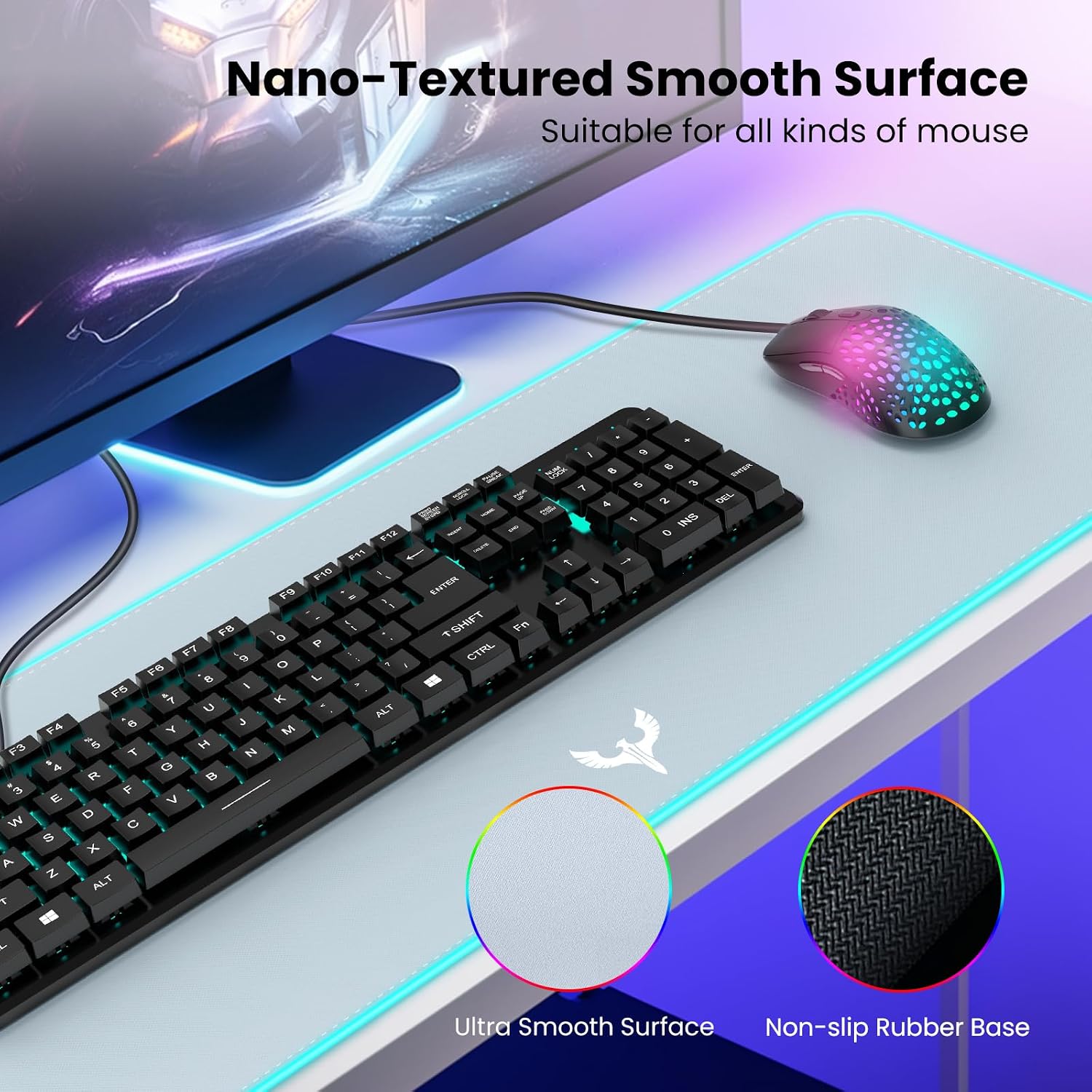 MOUSE PAD BLADEHAWKS RGB GAMING EXTRA GRANDE 31.5X12 PULGADAS GRIS - 3