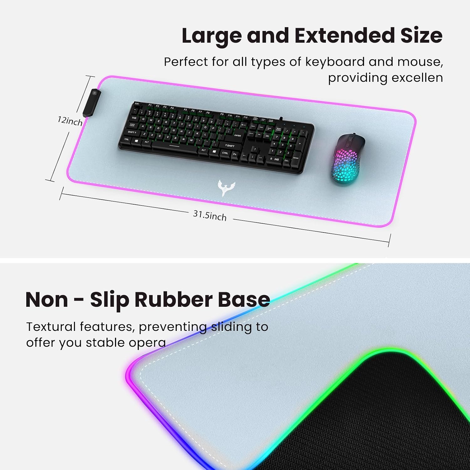 MOUSE PAD BLADEHAWKS RGB GAMING EXTRA GRANDE 31.5X12 PULGADAS GRIS - 5