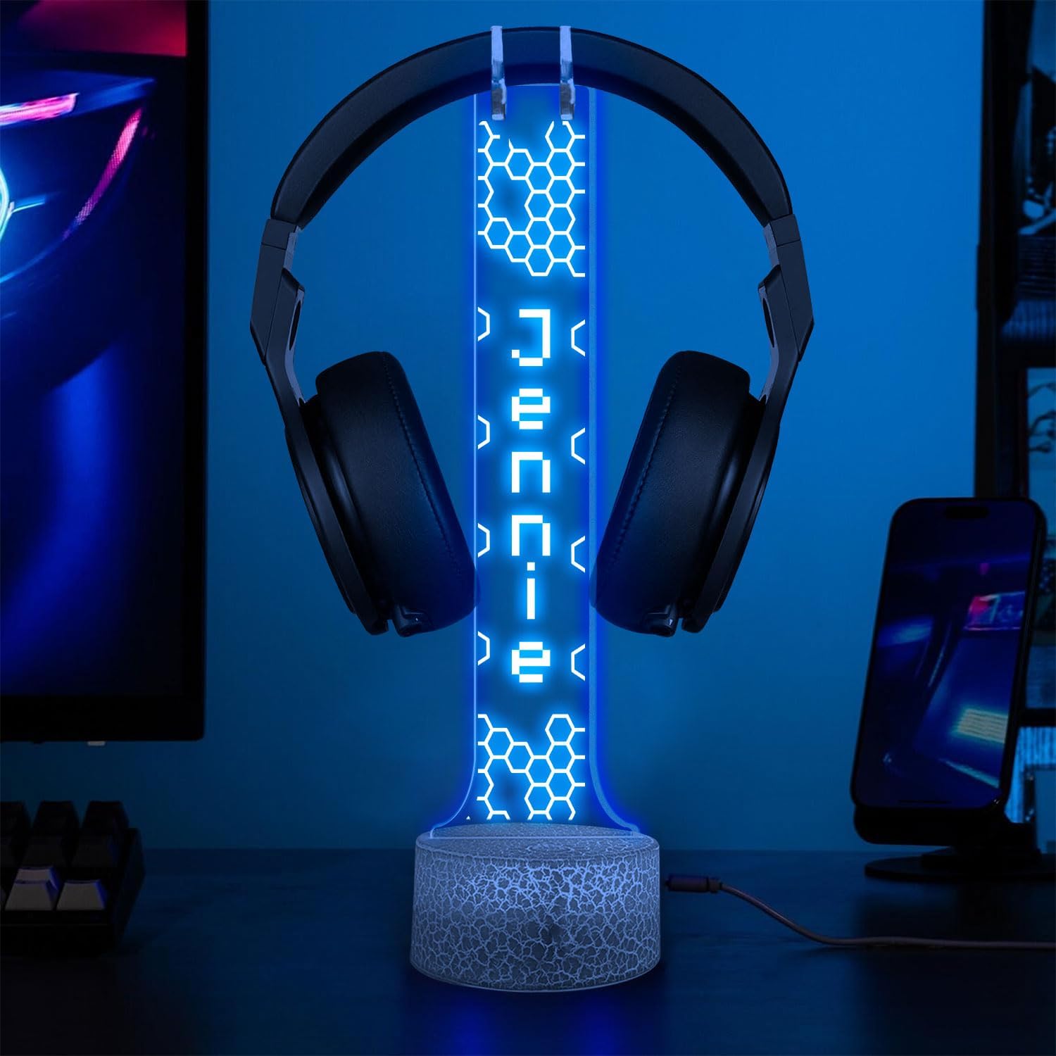 LÁMPARA DE MESA GIANTBIGHANDS SOPORTE PARA AUDÍFONOS RGB PERSONALIZADO CON NOMBRE GAMER - 1