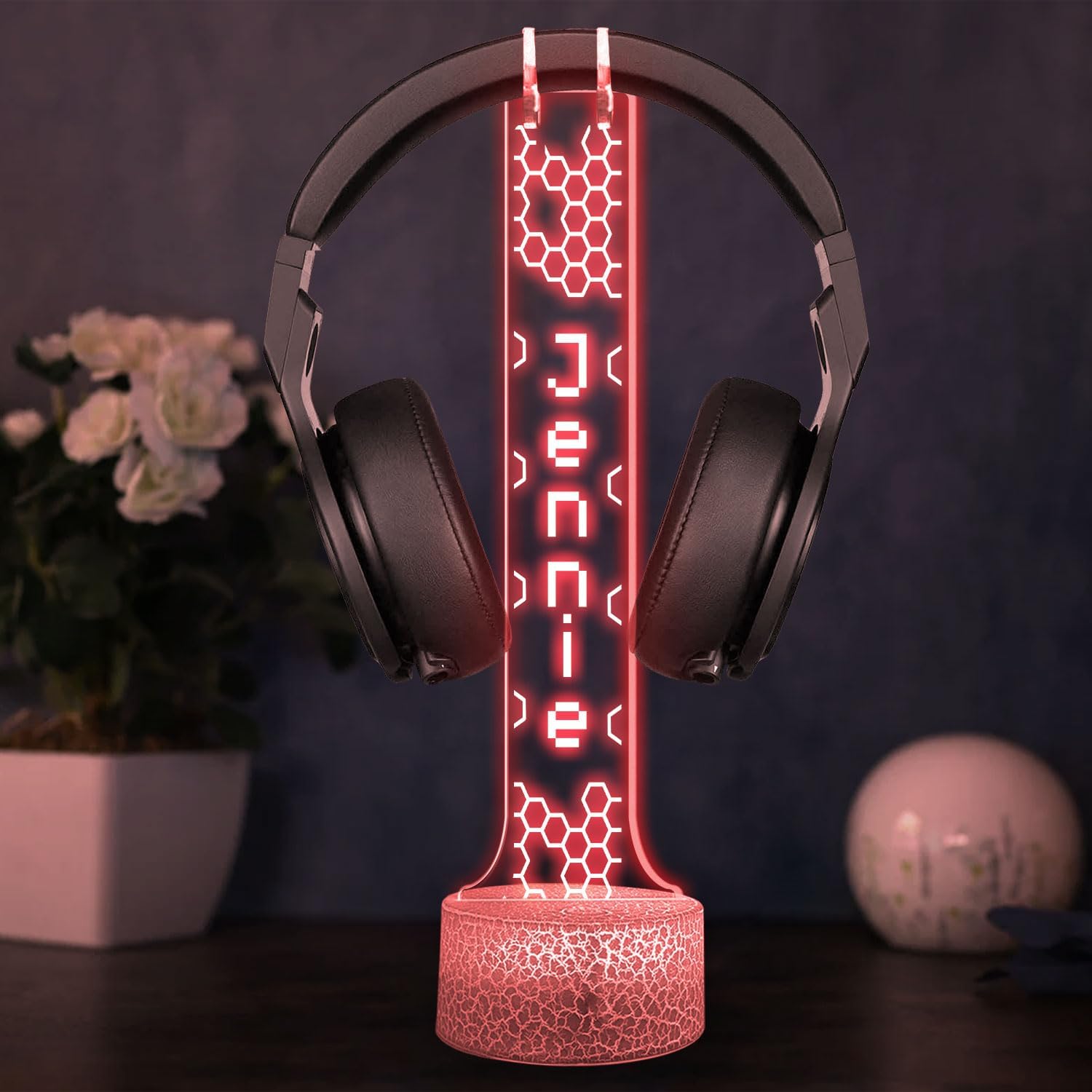 LÁMPARA DE MESA GIANTBIGHANDS SOPORTE PARA AUDÍFONOS RGB PERSONALIZADO CON NOMBRE GAMER - 4