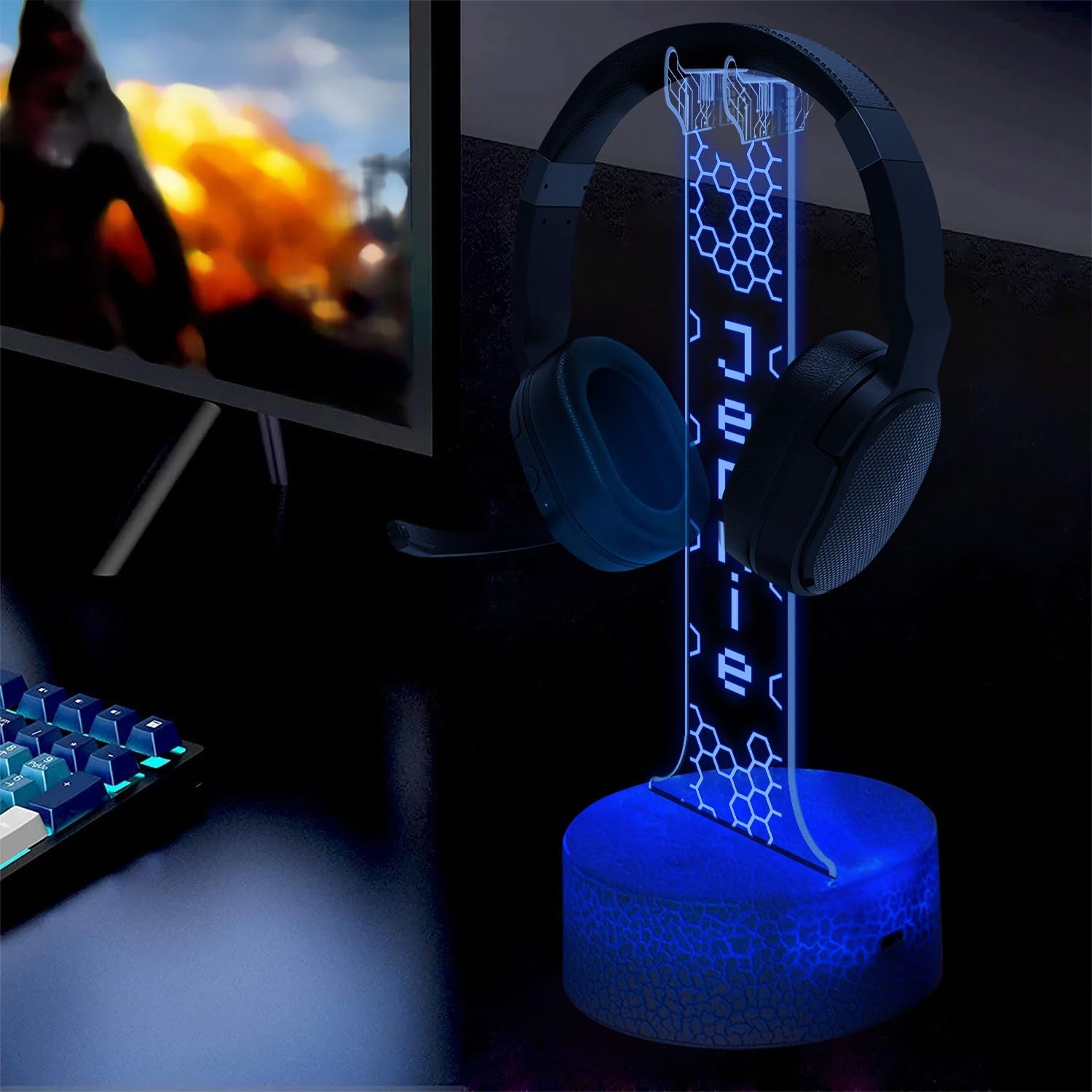 LÁMPARA DE MESA GIANTBIGHANDS SOPORTE PARA AUDÍFONOS RGB PERSONALIZADO CON NOMBRE GAMER - 5