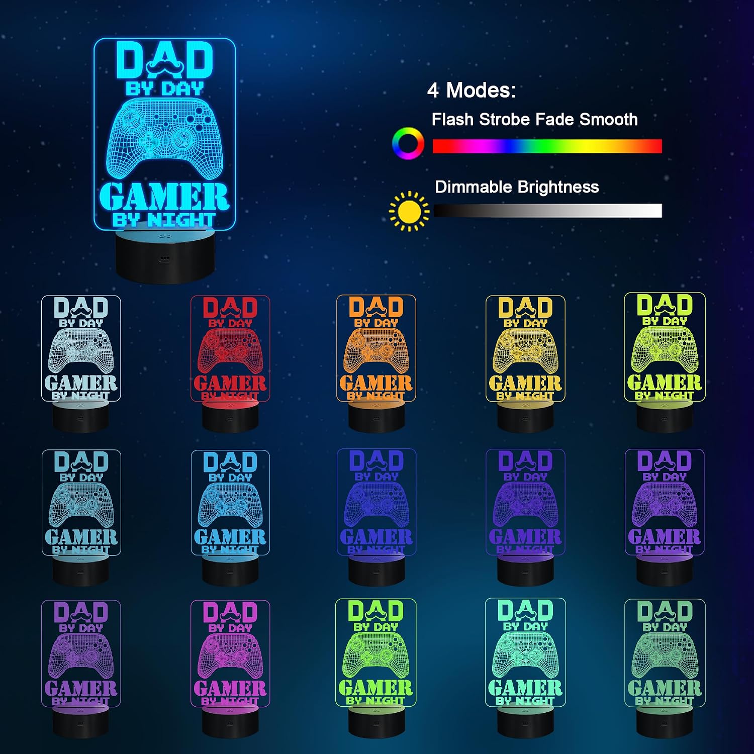 LÁMPARA INFANTIL YUANDIAN GAMER GIFTS 3D ILUSIÓN 16 COLORES CONTROL REMOTO Y TÁCTIL - 2
