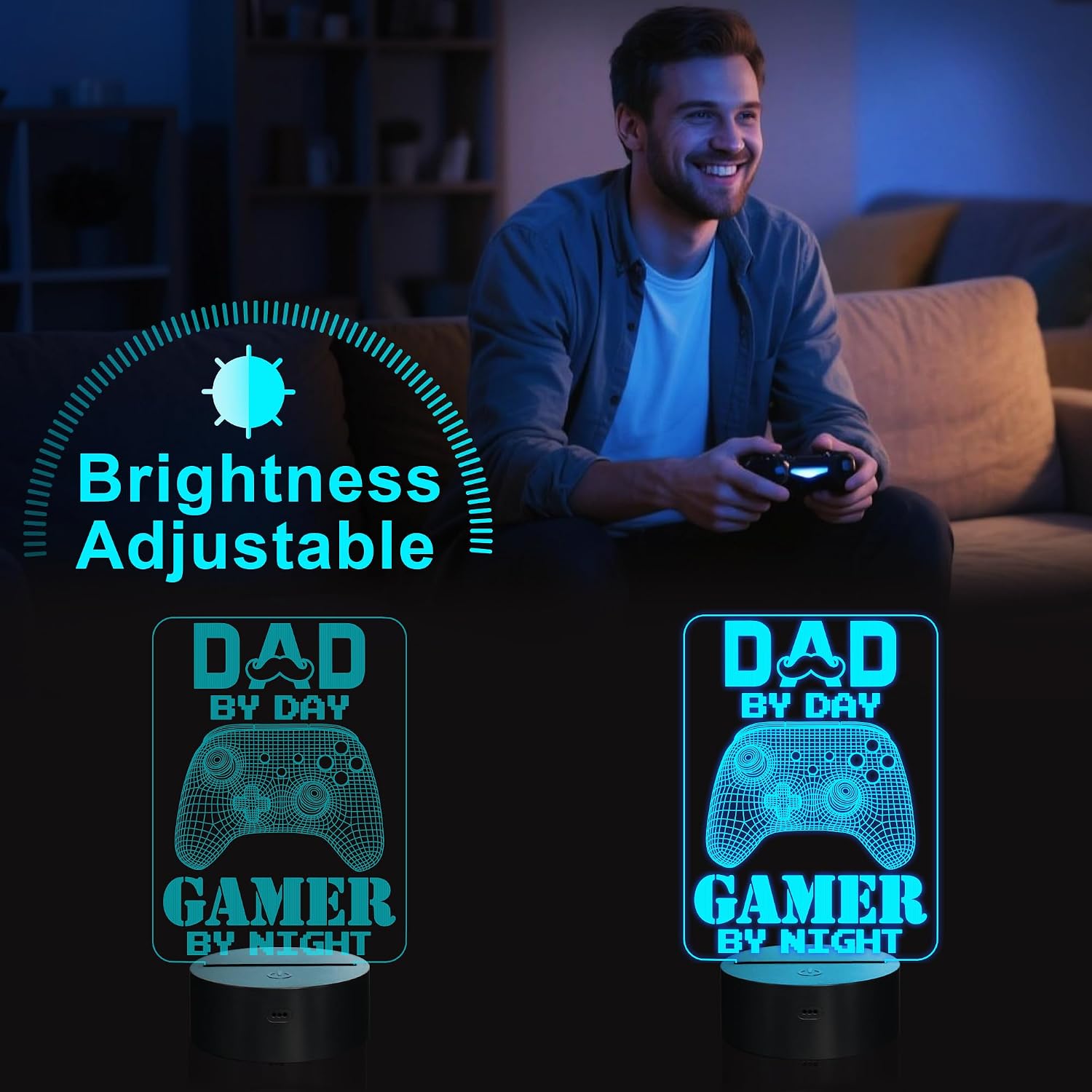 LÁMPARA INFANTIL YUANDIAN GAMER GIFTS 3D ILUSIÓN 16 COLORES CONTROL REMOTO Y TÁCTIL - 3