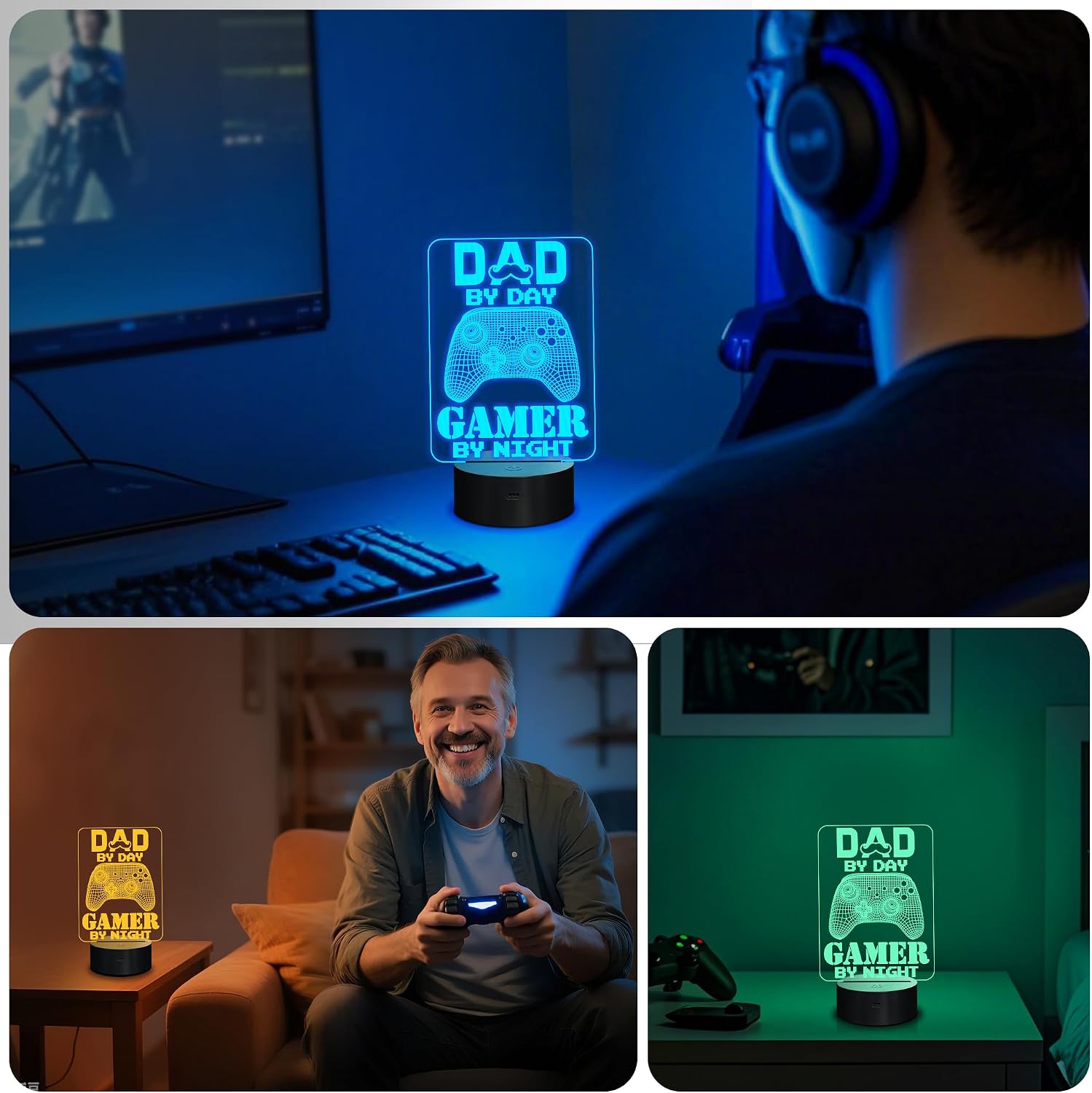 LÁMPARA INFANTIL YUANDIAN GAMER GIFTS 3D ILUSIÓN 16 COLORES CONTROL REMOTO Y TÁCTIL - 4