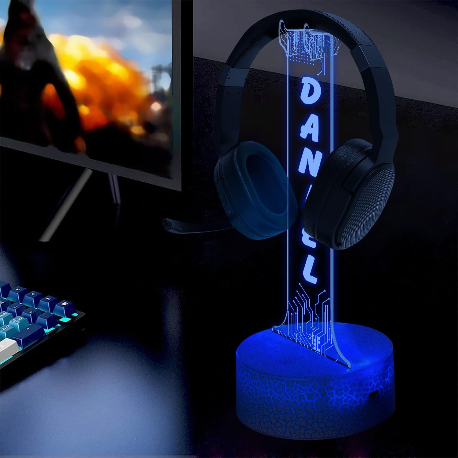 SOPORTE PARA AUDÍFONOS GIANTBIGHANDS PERSONALIZADO CON LUZ LED RGB - 5