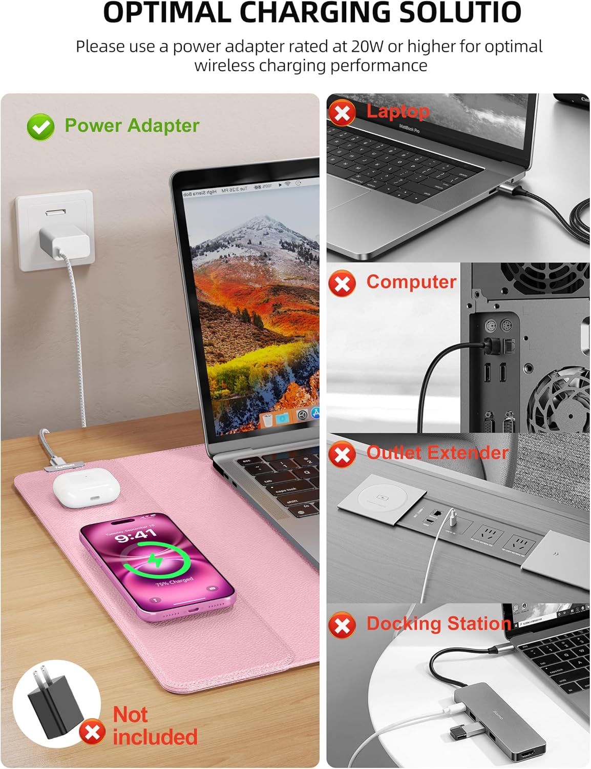 MOUSE PAD TOPMADE XXL CON CARGA INALÁMBRICA 15W CUERO SINTÉTICO ROSA - 4