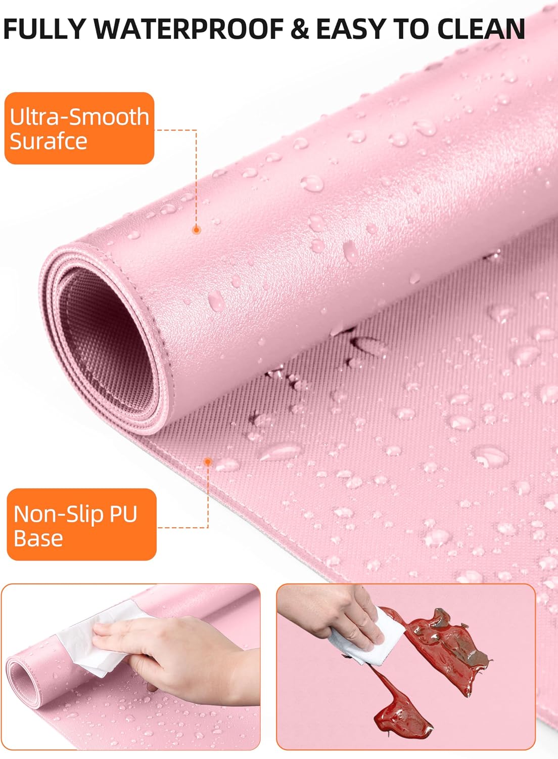 MOUSE PAD TOPMADE XXL CON CARGA INALÁMBRICA 15W CUERO SINTÉTICO ROSA - 5