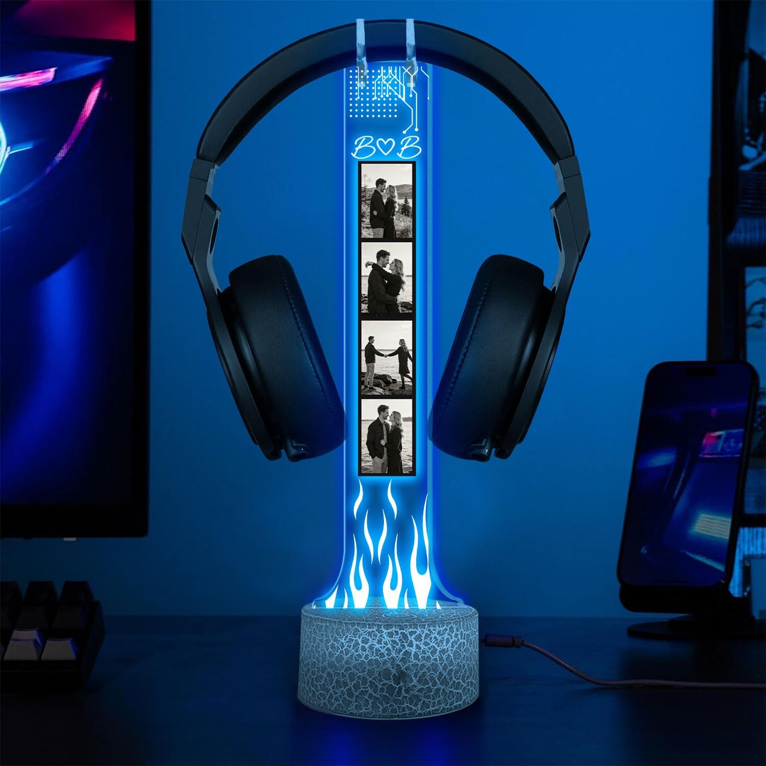 SOPORTE PARA AUDÍFONOS GIANTBIGHANDS PERSONALIZADO CON LUZ LED - 1