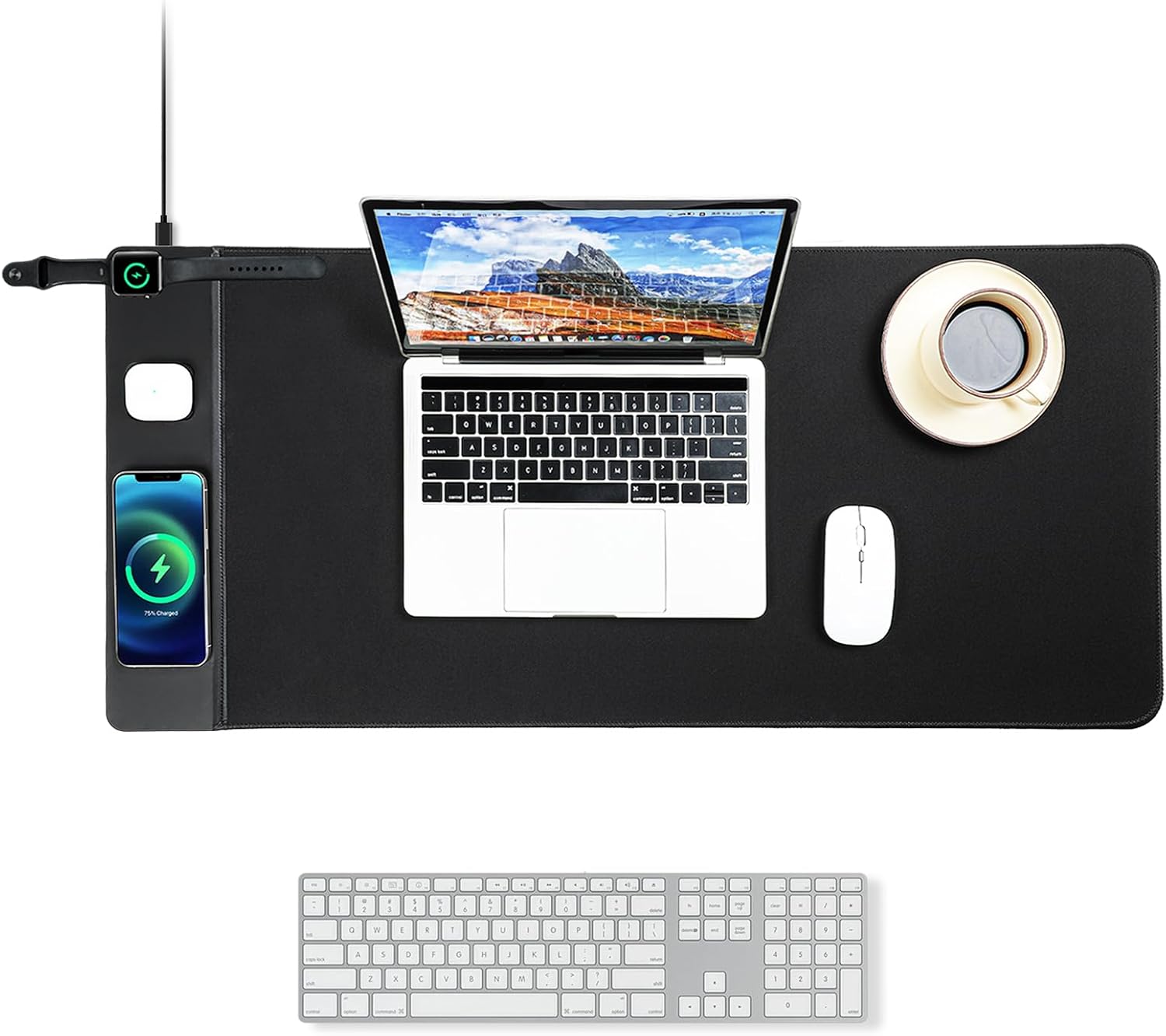 MOUSE PAD CON CARGADOR INALÁMBRICO VOVIPO 3 EN 1 90X40 CM NEGRO - 1