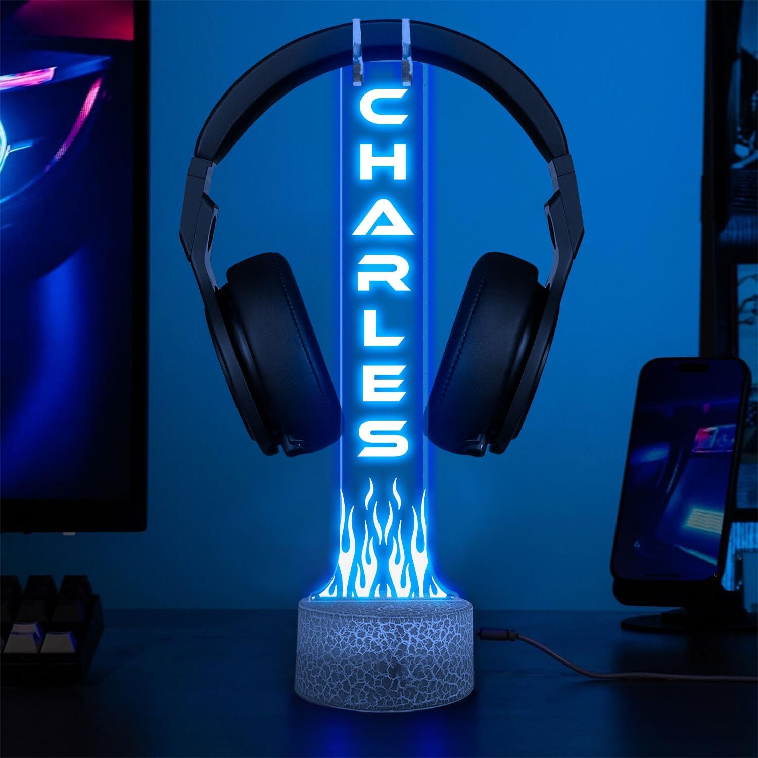 LÁMPARA DE MESA GIANTBIGHANDS SOPORTE PARA AUDÍFONOS CON LUZ RGB PERSONALIZADA - 1