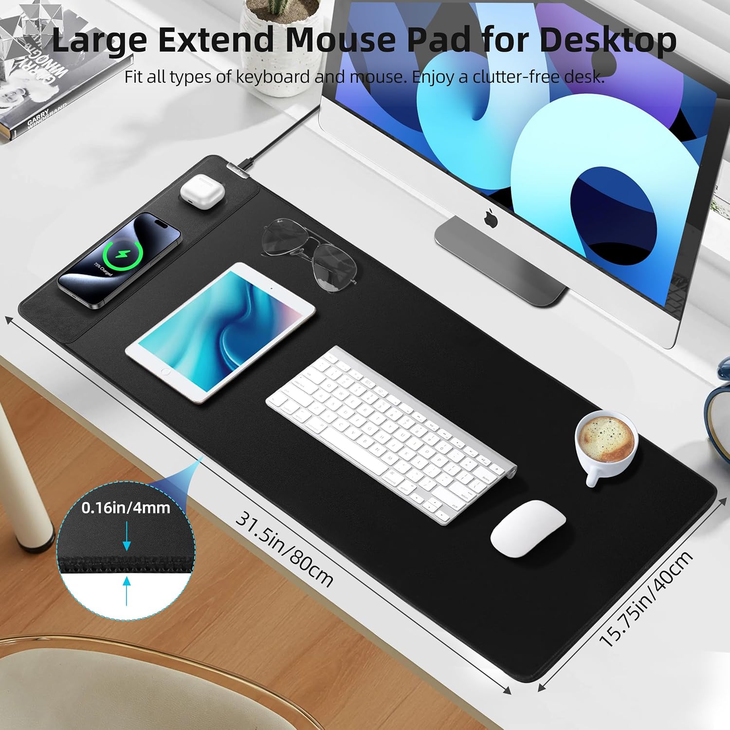 MOUSE PAD CON CARGADOR INALÁMBRICO EXTRELIFE XXL 80X40 CM - 3