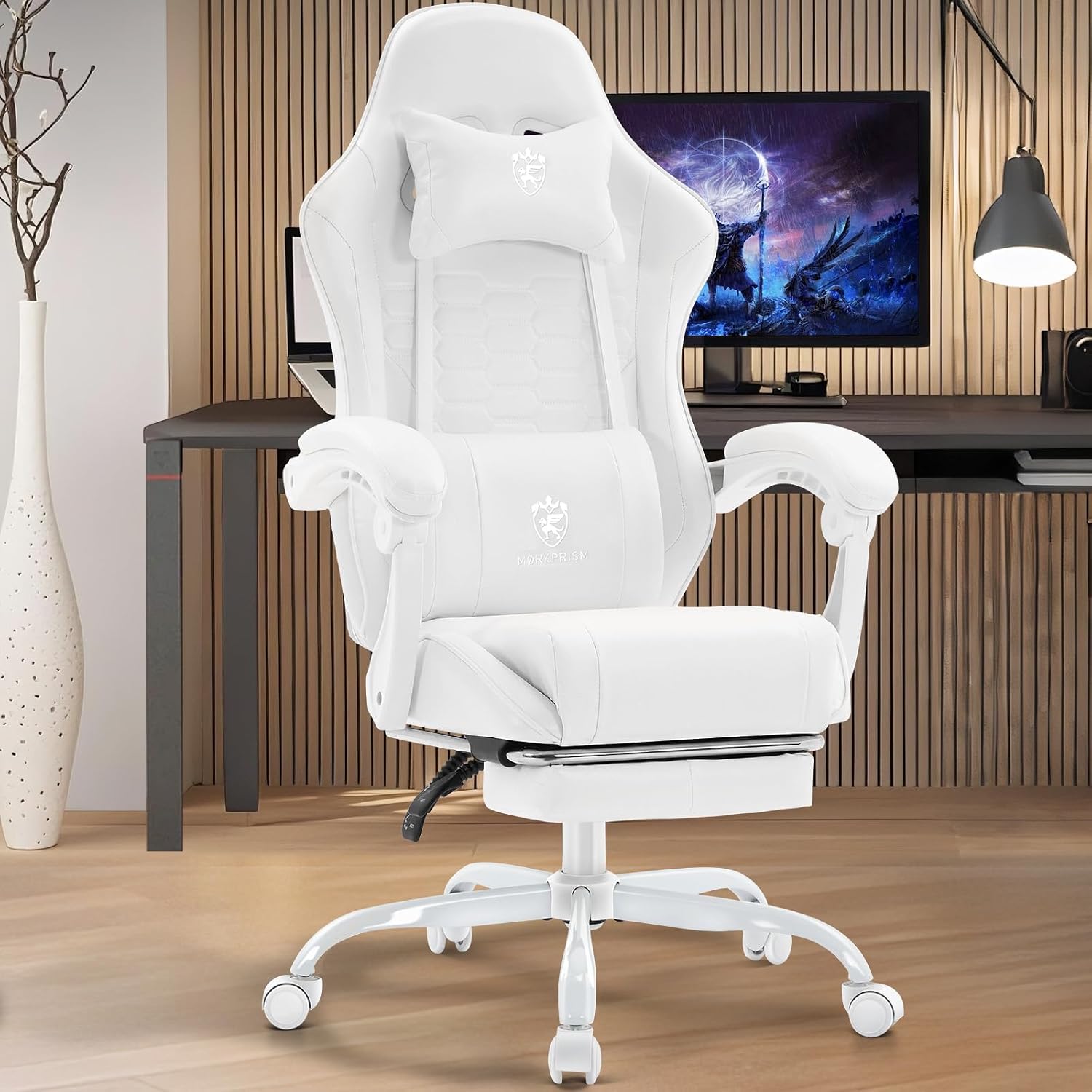 SILLA DE OFICINA MORKPRISM GAMING CON MASAJE Y GEL, BLANCA - 2