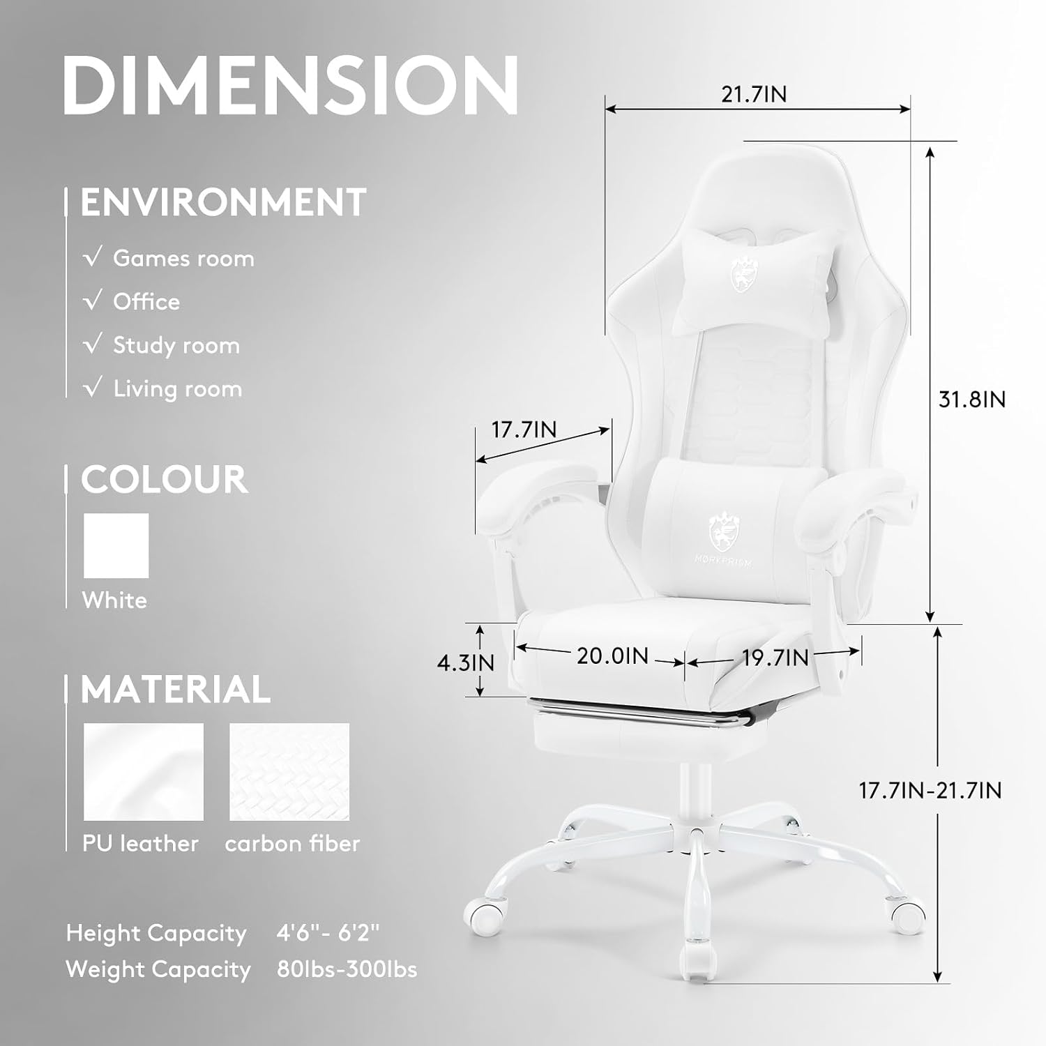 SILLA DE OFICINA MORKPRISM GAMING CON MASAJE Y GEL, BLANCA - 3