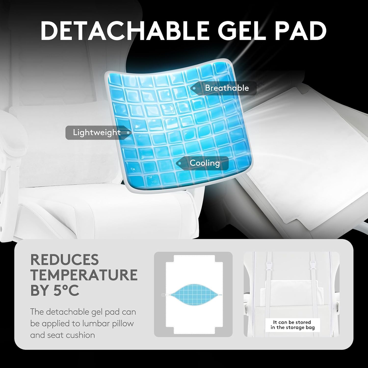 SILLA DE OFICINA MORKPRISM GAMING CON MASAJE Y GEL, BLANCA - 5