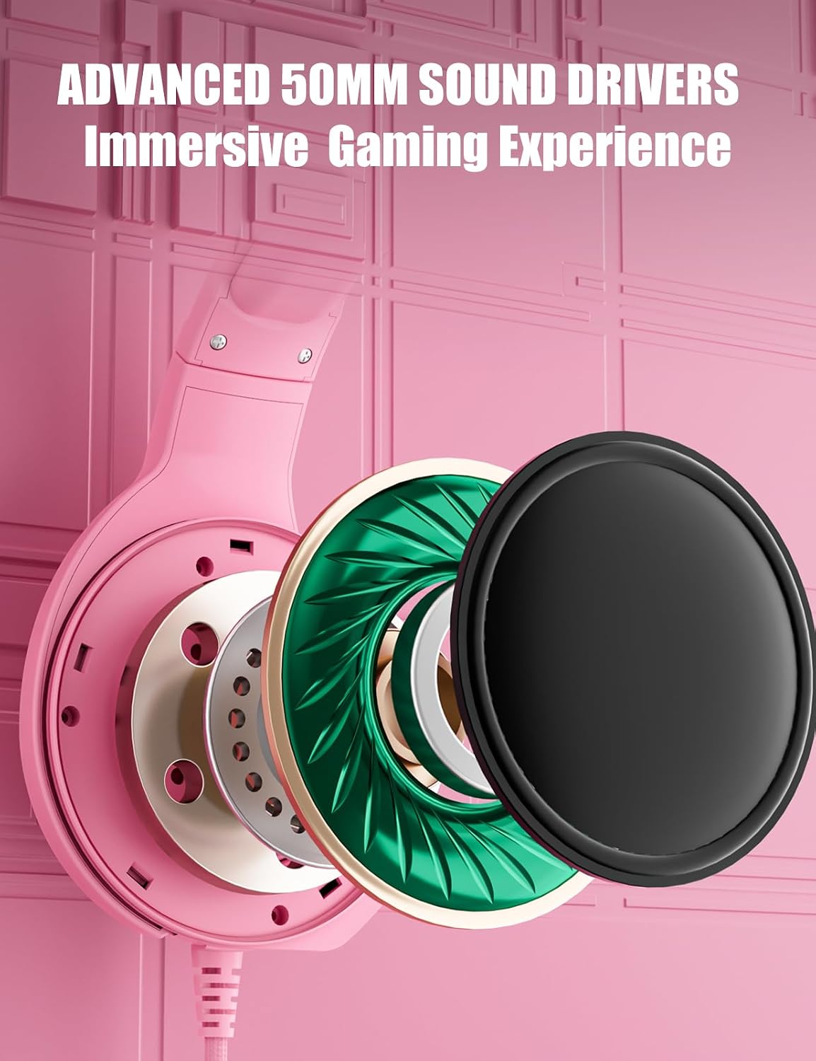 AUDÍFONOS GAMING ZIUMIER Z20 WIRED ROSA CON MICRÓFONO Y LED - 2