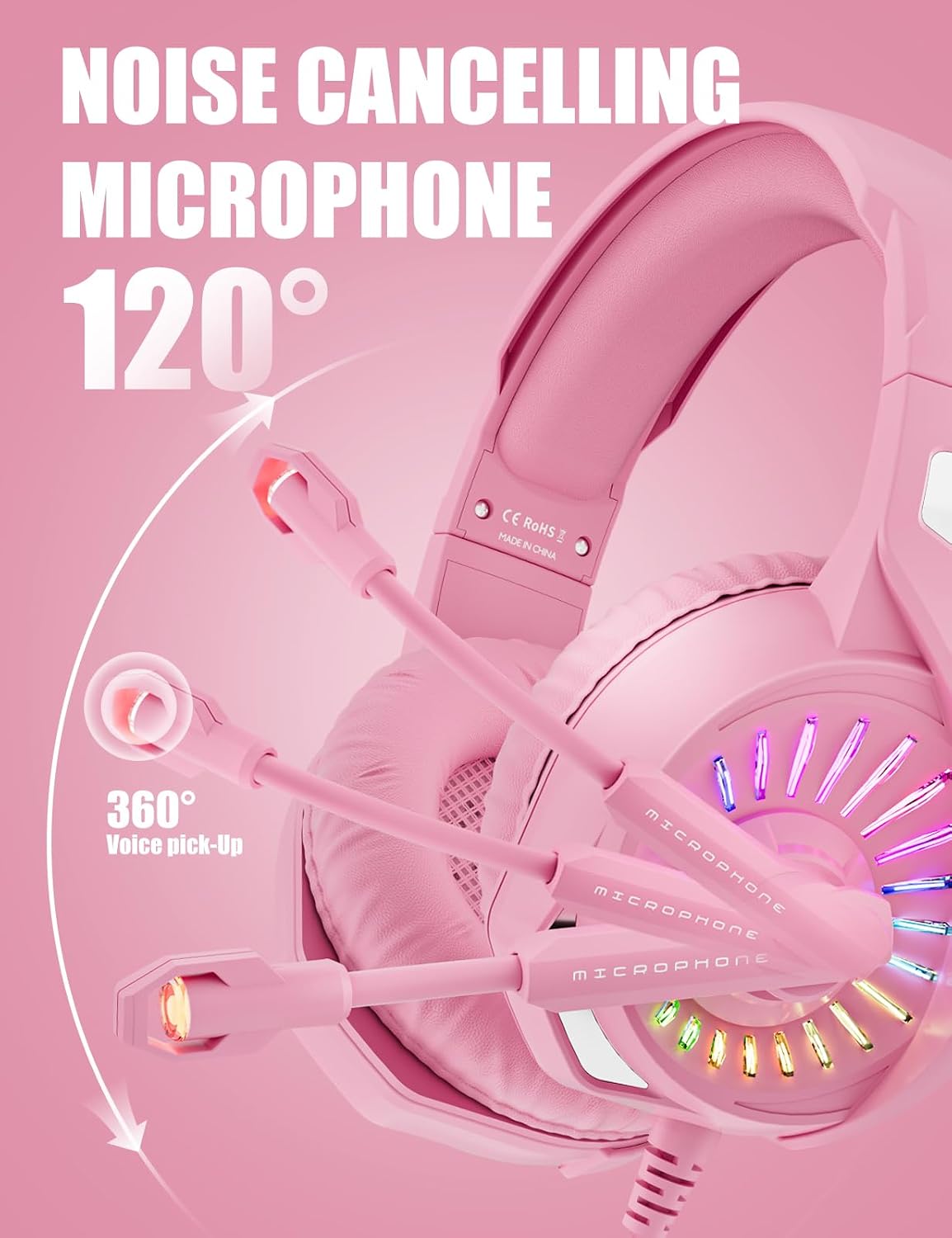 AUDÍFONOS GAMING ZIUMIER Z20 WIRED ROSA CON MICRÓFONO Y LED - 3