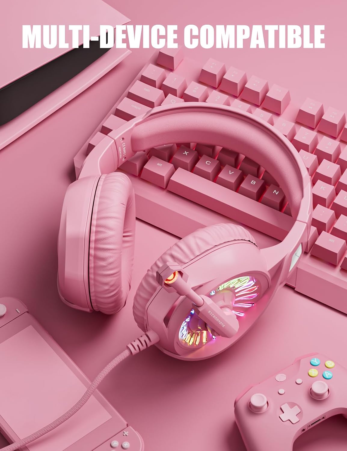 AUDÍFONOS GAMING ZIUMIER Z20 WIRED ROSA CON MICRÓFONO Y LED - 4