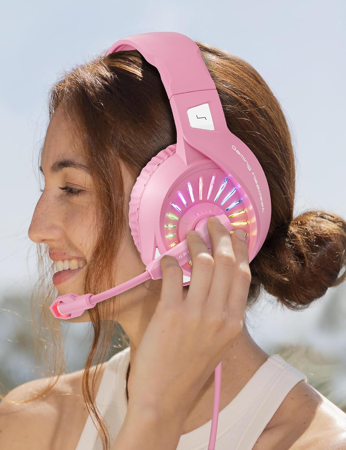 AUDÍFONOS GAMING ZIUMIER Z20 WIRED ROSA CON MICRÓFONO Y LED - 5