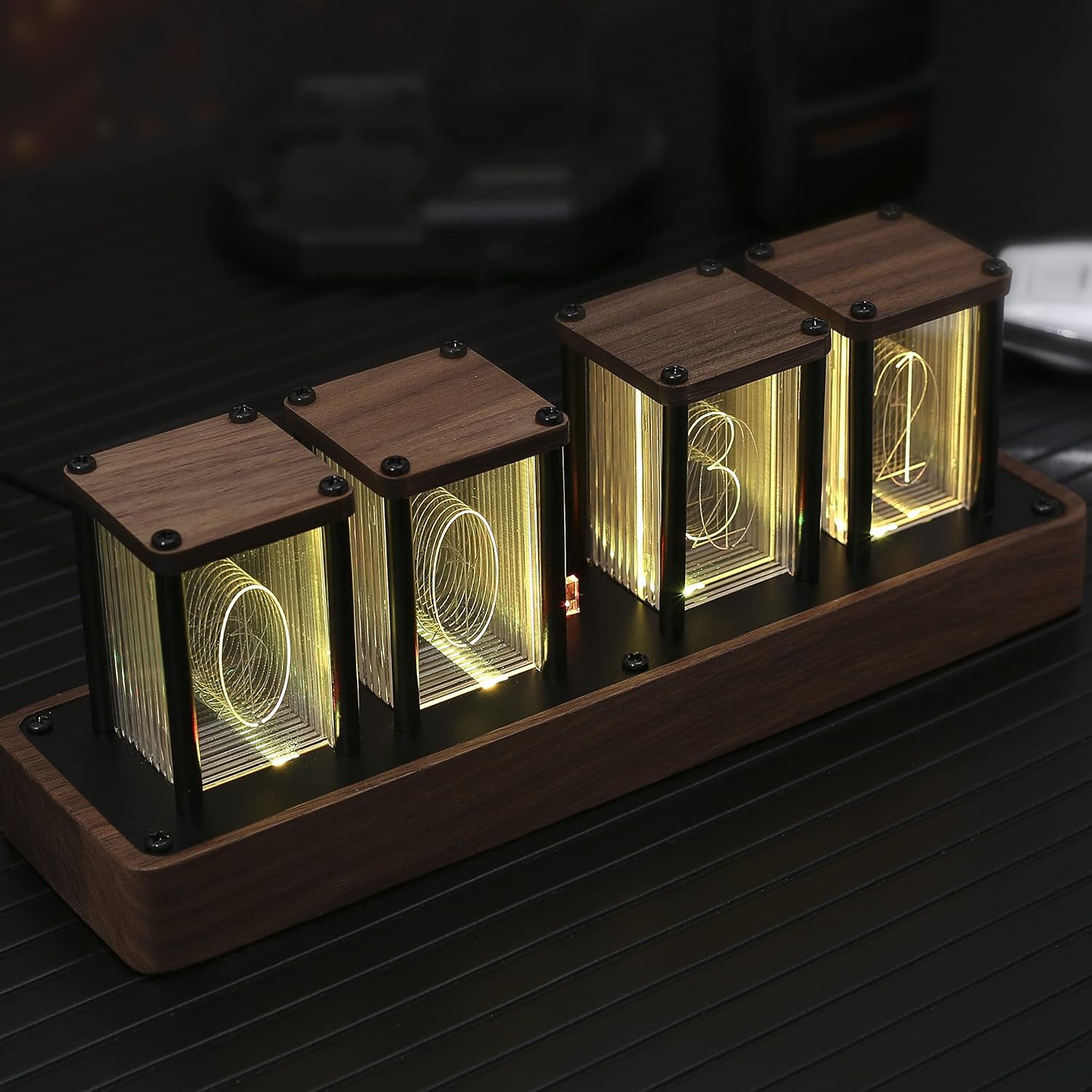 RELOJ DE PARED DIGITAL CLOCTECK NIXIE TUBE WALNUT CON SIMULACIÓN LED Y WI-FI - 1