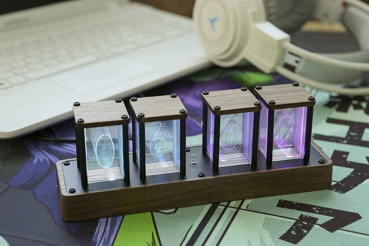 RELOJ DE PARED DIGITAL CLOCTECK NIXIE TUBE WALNUT CON SIMULACIÓN LED Y WI-FI - 4