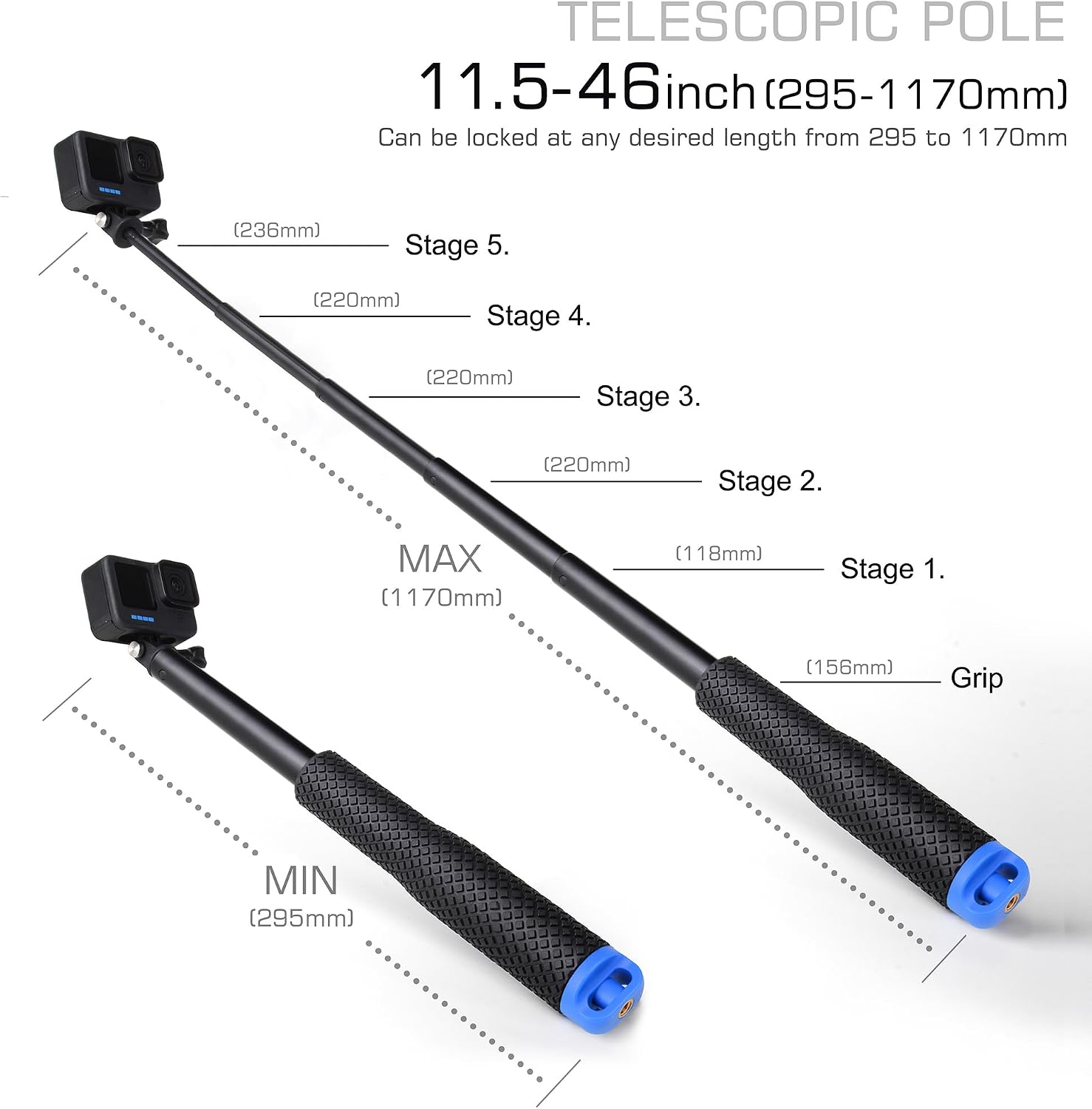TRÍPODE PARA CÁMARA GEPULY 46'' IMPERMEABLE CON SOPORTE PARA GOPRO E INSTA360 - 4