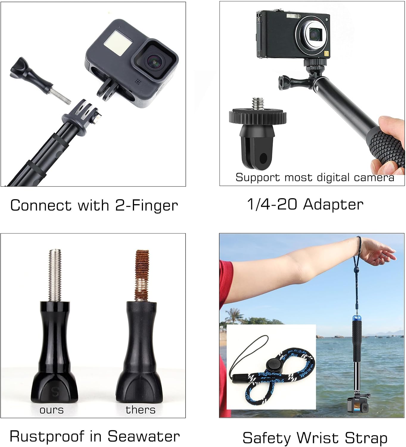 TRÍPODE PARA CÁMARA GEPULY 46'' IMPERMEABLE CON SOPORTE PARA GOPRO E INSTA360 - 5