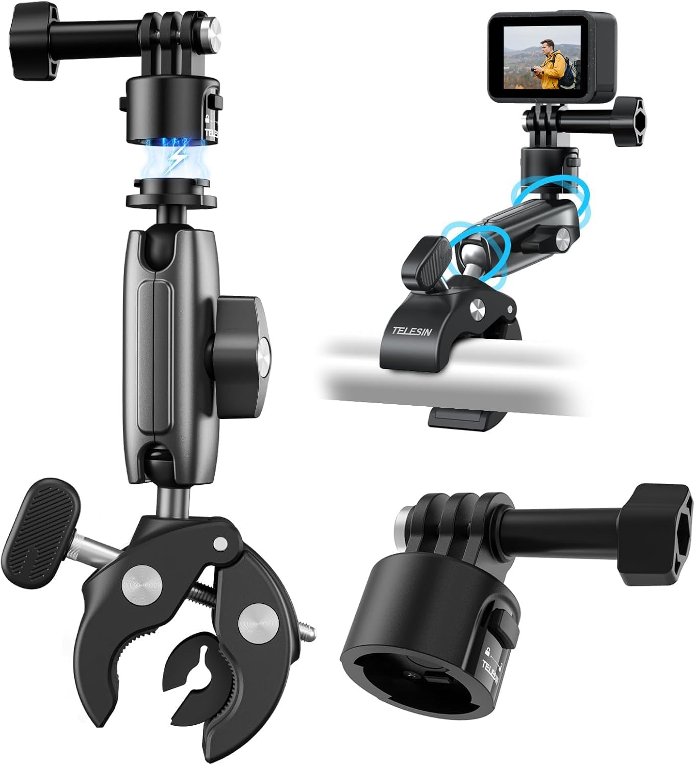 SOPORTE CON ABRAZADERA TELESIN S2 PARA MANUBRIO DE BICICLETA Y MOTO - 1