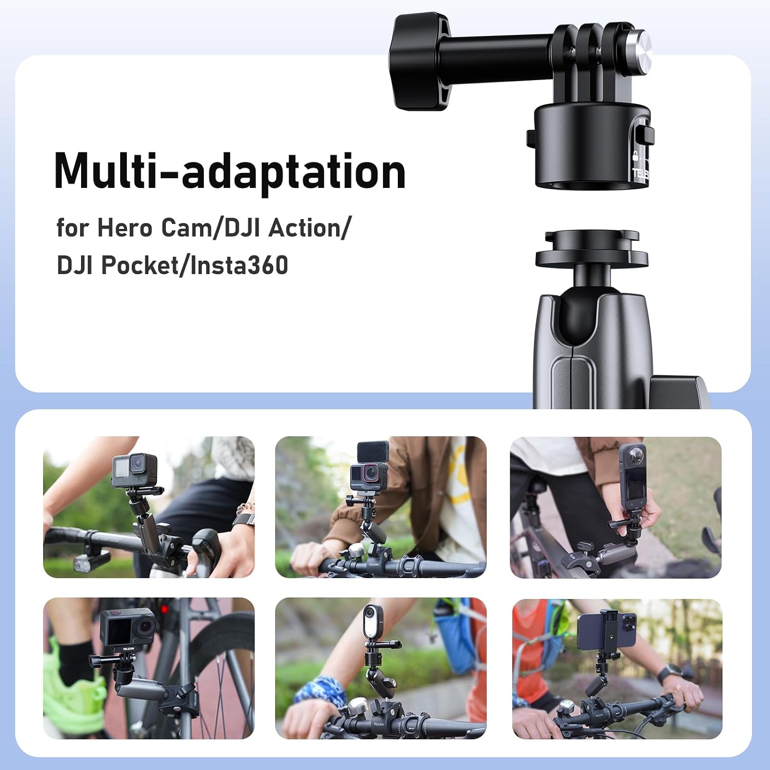 SOPORTE CON ABRAZADERA TELESIN S2 PARA MANUBRIO DE BICICLETA Y MOTO - 5