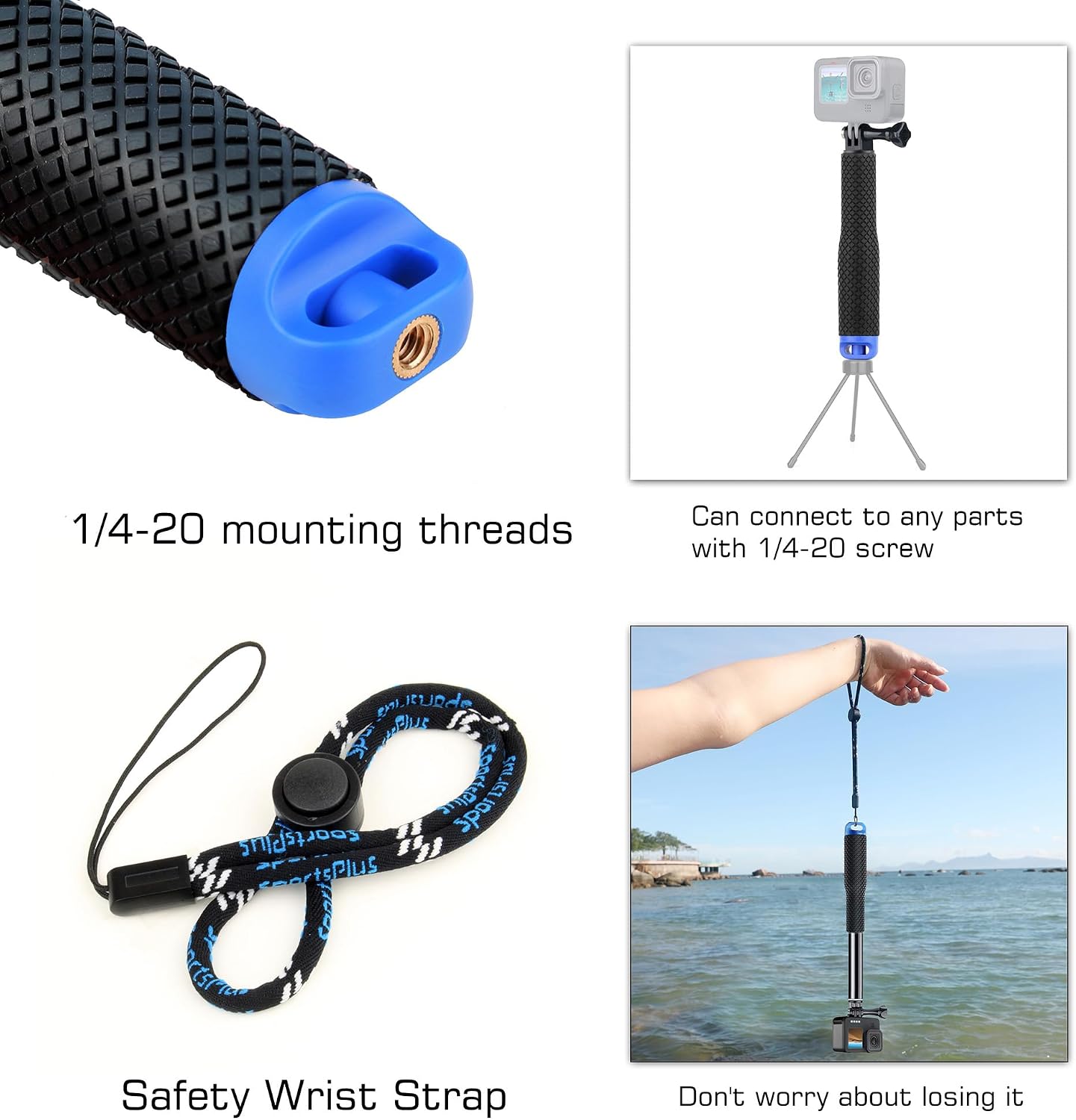TRÍPODE PARA CÁMARA GEPULY 7''-23'' IMPERMEABLE CON MANGO PARA GOPRO Y AKASO - 5