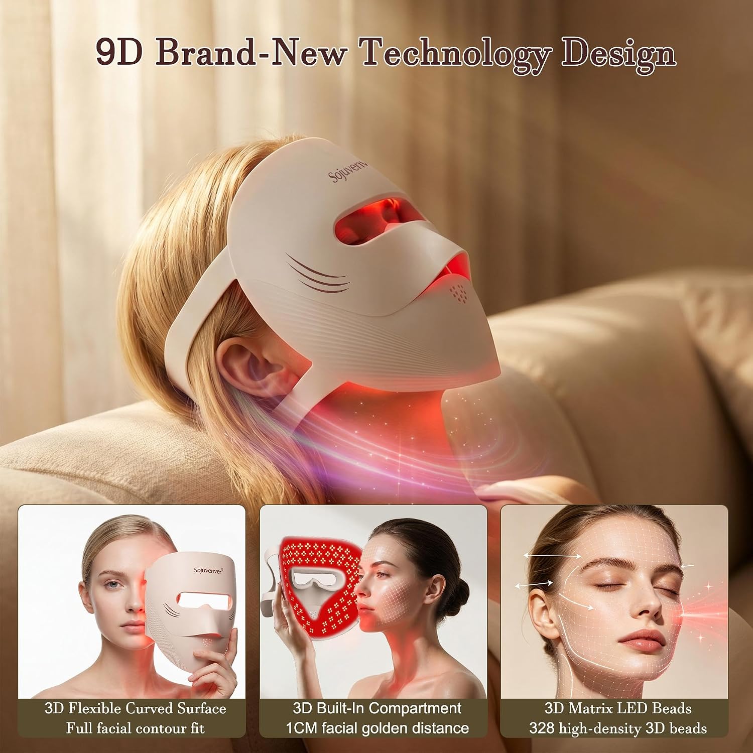 MASCARILLA FACIAL SOJUVENVER 9D TERAPIA DE LUZ ROJA 328 LEDS ANTIEDAD - 2