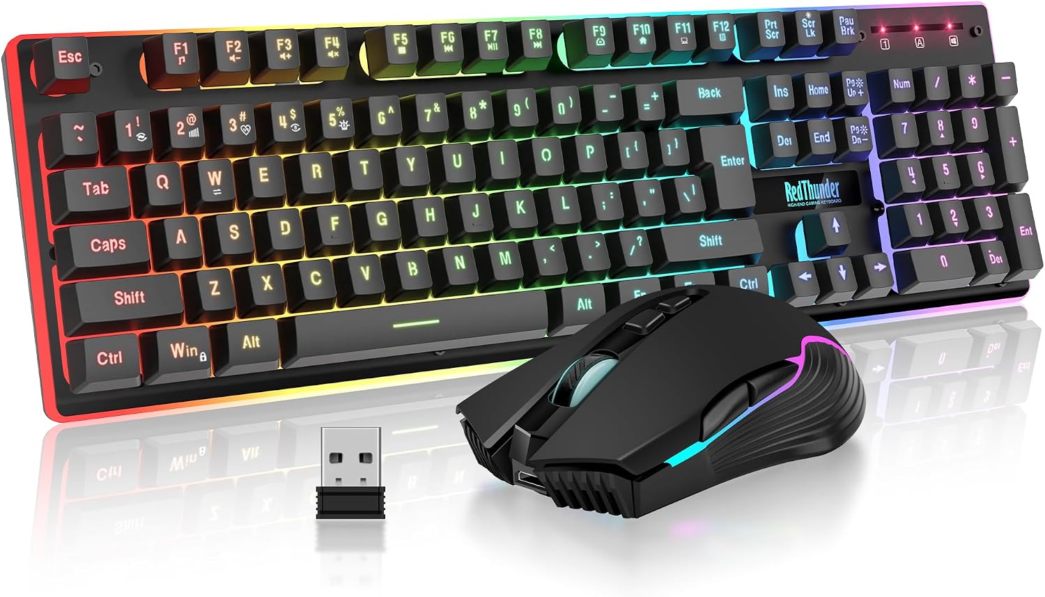 KIT INALÁMBRICO TECLADO Y MOUSE REDTHUNDER K10 RGB RECARGABLE 3800MAH 26 TECLAS ANTI-GHOSTING 7D 3200DPI - 1