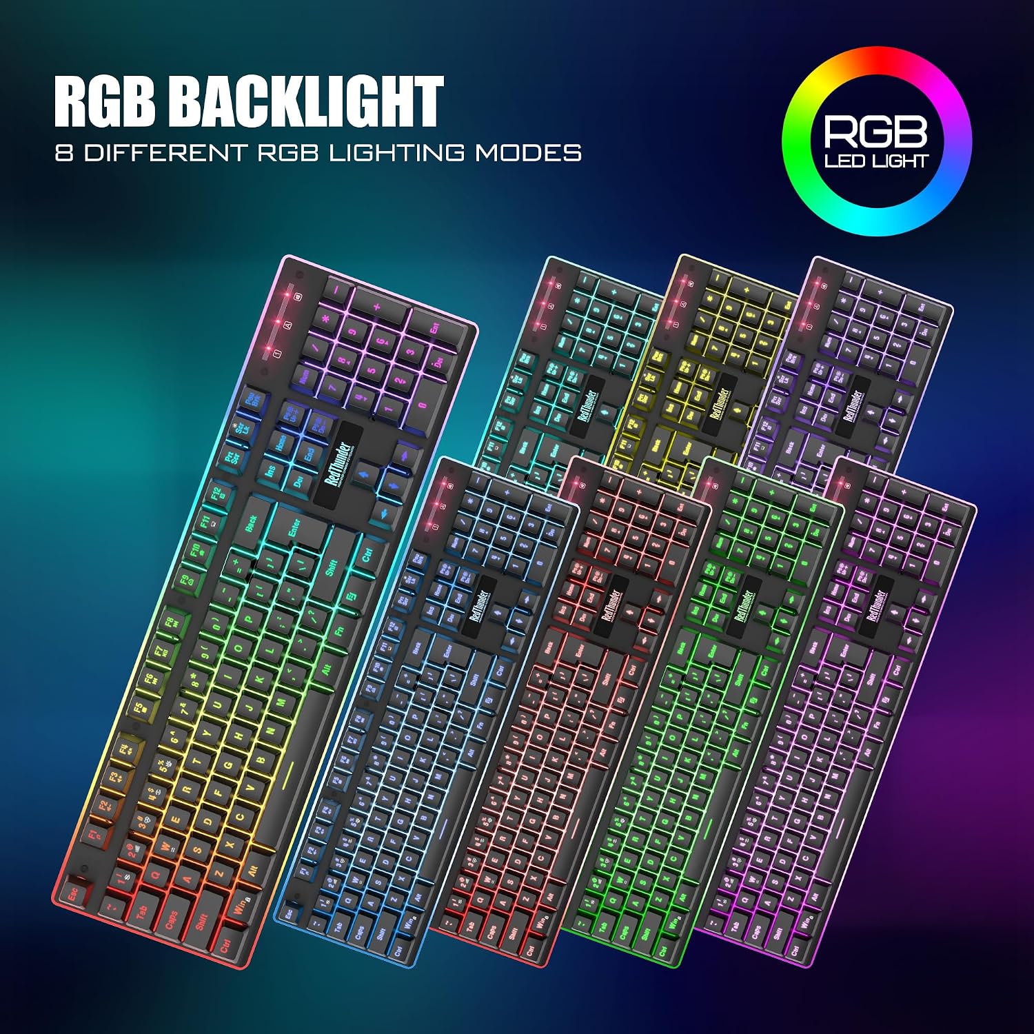KIT INALÁMBRICO TECLADO Y MOUSE REDTHUNDER K10 RGB RECARGABLE 3800MAH 26 TECLAS ANTI-GHOSTING 7D 3200DPI - 4