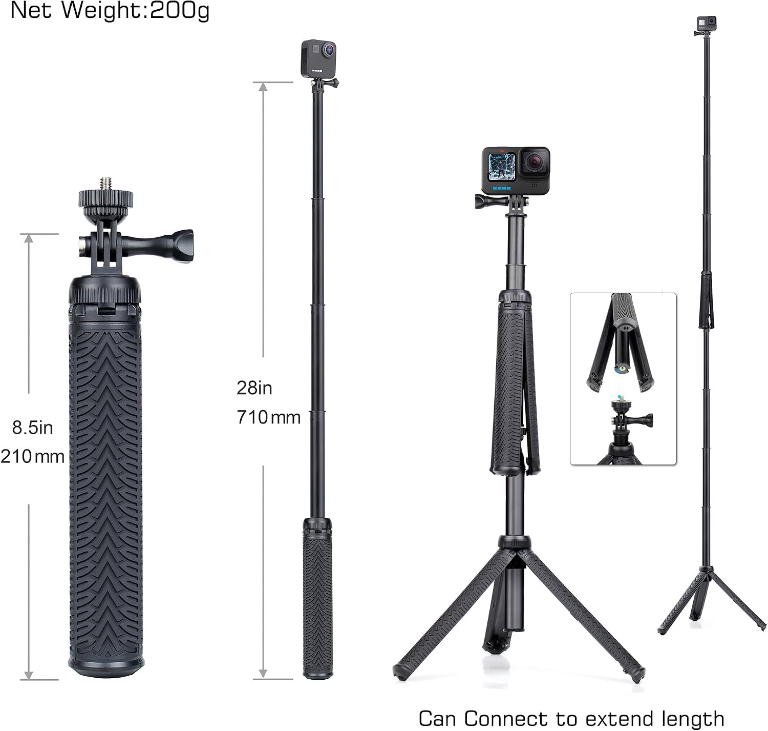 TRÍPODE PARA CÁMARA GEPULY ALUMINIO IMPERMEABLE CON SELFIE STICK - 4