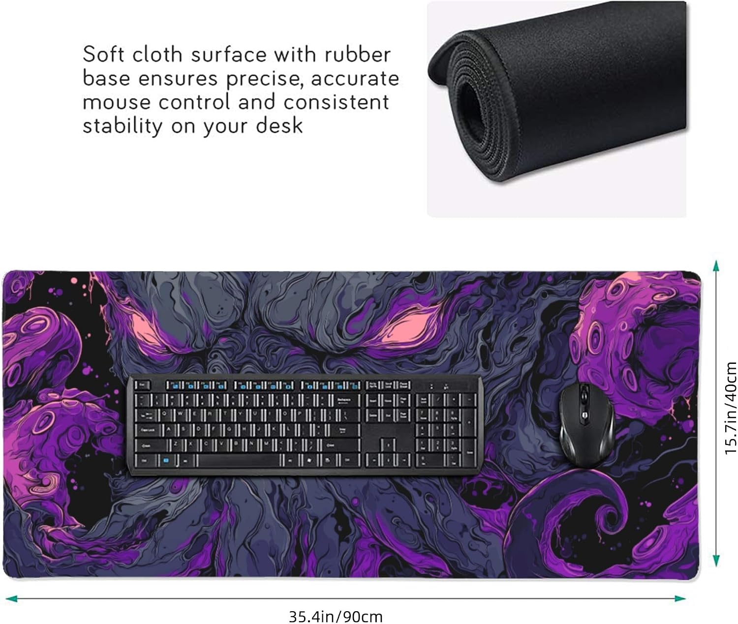 MOUSE PAD GRANDE JJWETONG CON DISEÑO ABSTRACTO DE PULPO MORADO 90X40 CM - 2