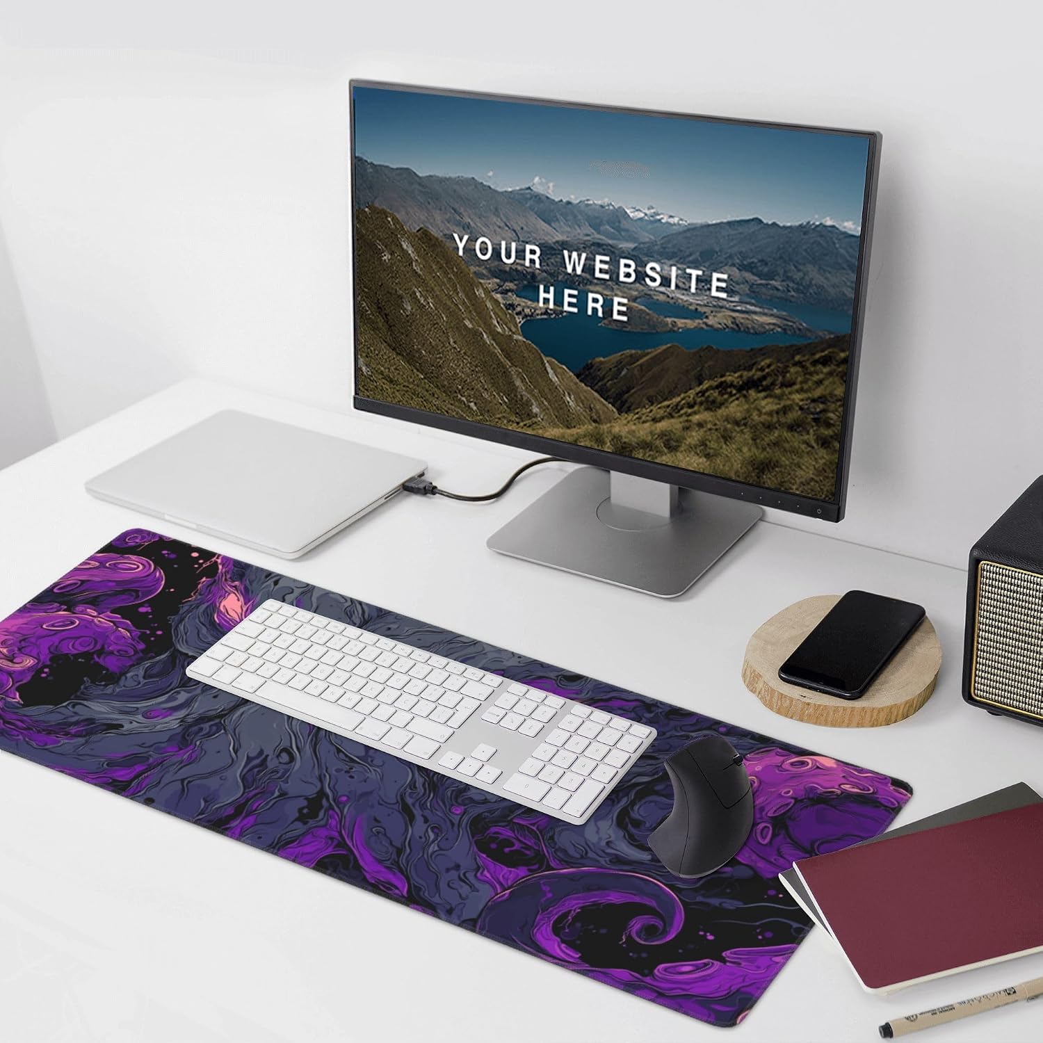 MOUSE PAD GRANDE JJWETONG CON DISEÑO ABSTRACTO DE PULPO MORADO 90X40 CM - 3