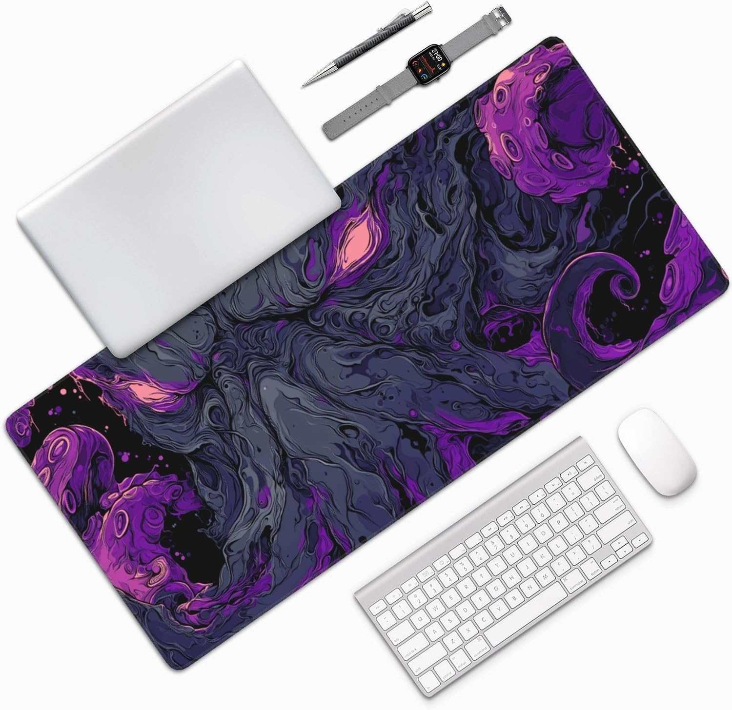 MOUSE PAD GRANDE JJWETONG CON DISEÑO ABSTRACTO DE PULPO MORADO 90X40 CM - 5
