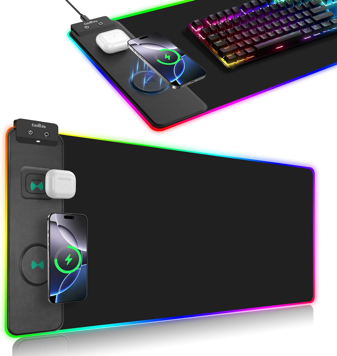 MOUSE PAD CON CARGA INALÁMBRICA EXTRELIFE RGB 80X30 CM - 1