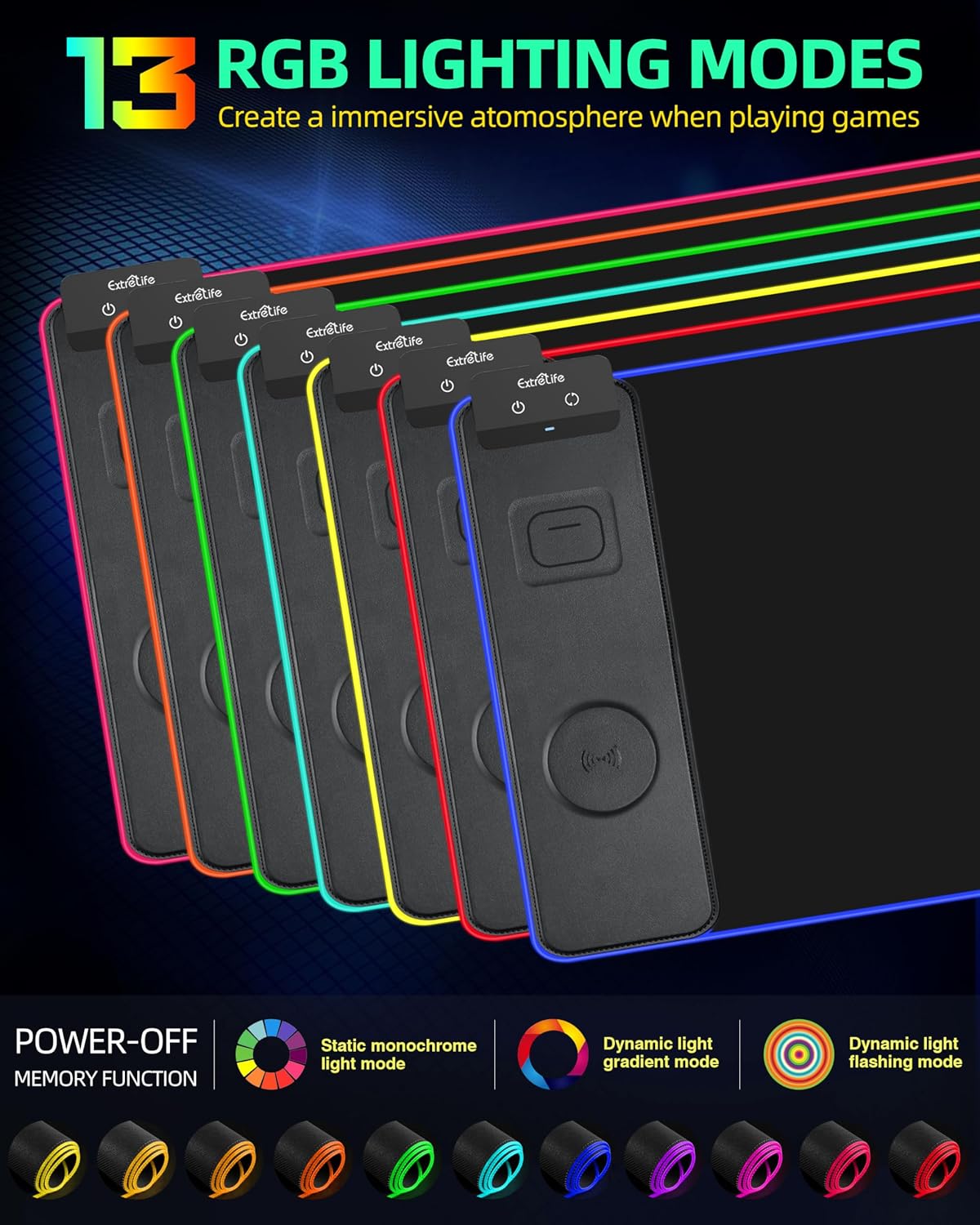 MOUSE PAD CON CARGA INALÁMBRICA EXTRELIFE RGB 80X30 CM - 4