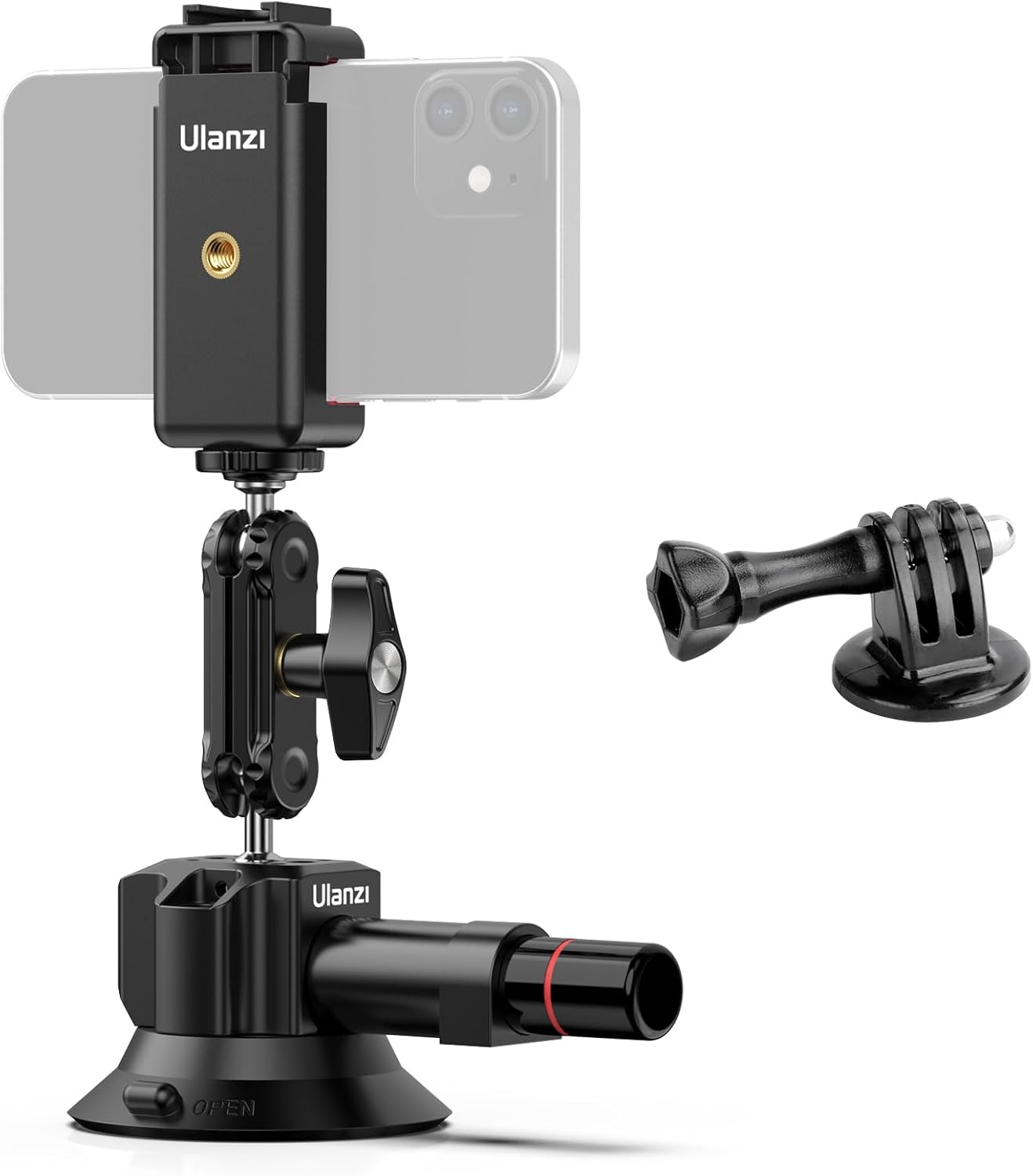 SOPORTE CON VENTOSA UURIG SC-01 3 PULGADAS PARA CÁMARA DE VLOGGING CON ABRAZADERA PARA SMARTPHONE - 1