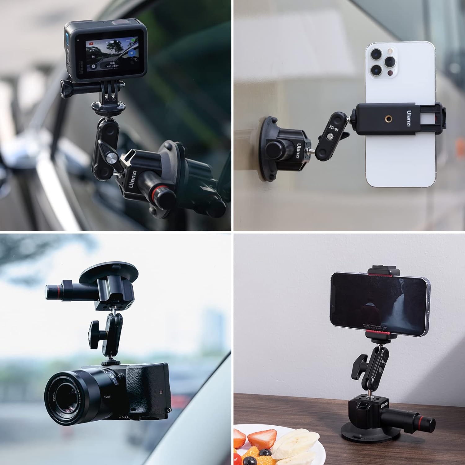 SOPORTE CON VENTOSA UURIG SC-01 3 PULGADAS PARA CÁMARA DE VLOGGING CON ABRAZADERA PARA SMARTPHONE - 2