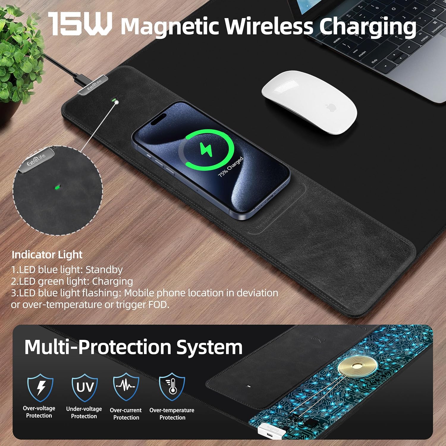 MOUSE PAD CON CARGA INALÁMBRICA EXTRELIFE 31.5X15.7 PULGADAS - 2