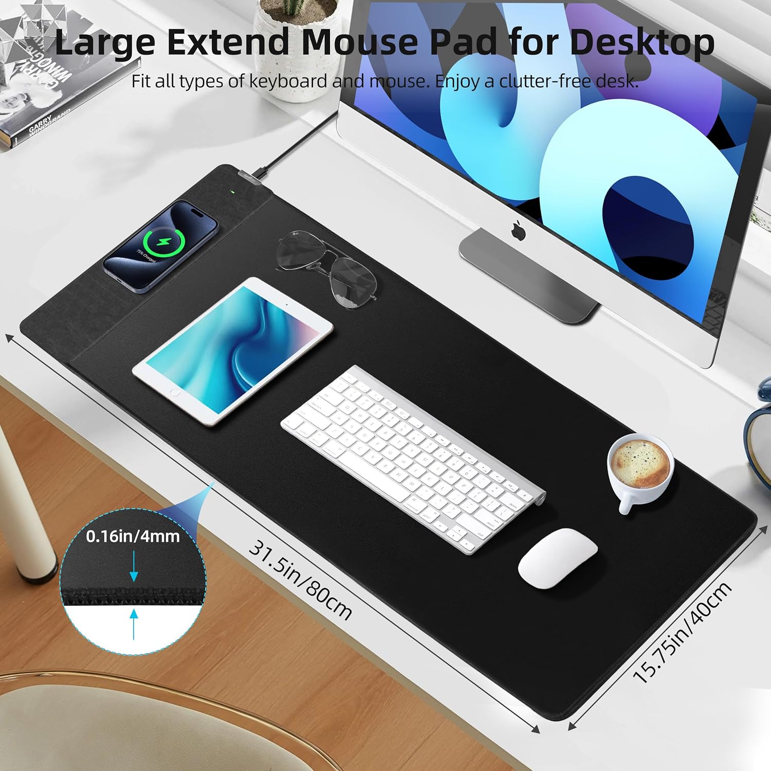 MOUSE PAD CON CARGA INALÁMBRICA EXTRELIFE 31.5X15.7 PULGADAS - 4
