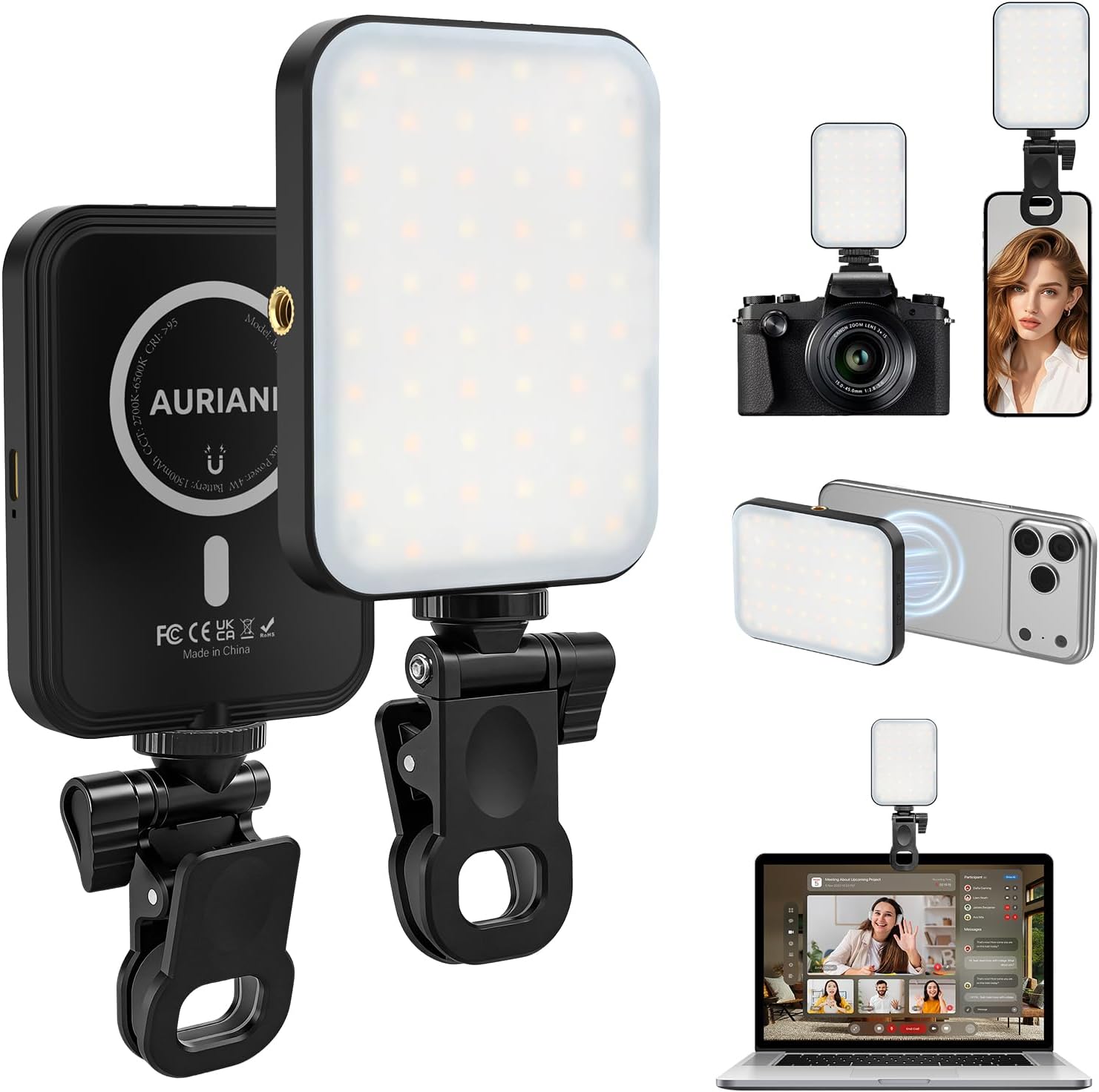 ILUMINADOR MAGNÉTICO PARA SELFIES AURIANI CON 6 MODOS DE LUZ Y 12 NIVELES DE BRILLO - 1