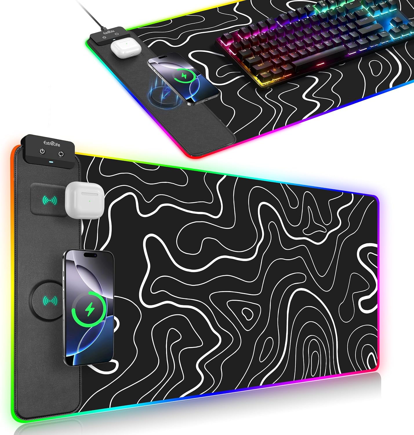 MOUSE PAD CON CARGA INALÁMBRICA EXTRELIFE RGB 80X40 CM - 1