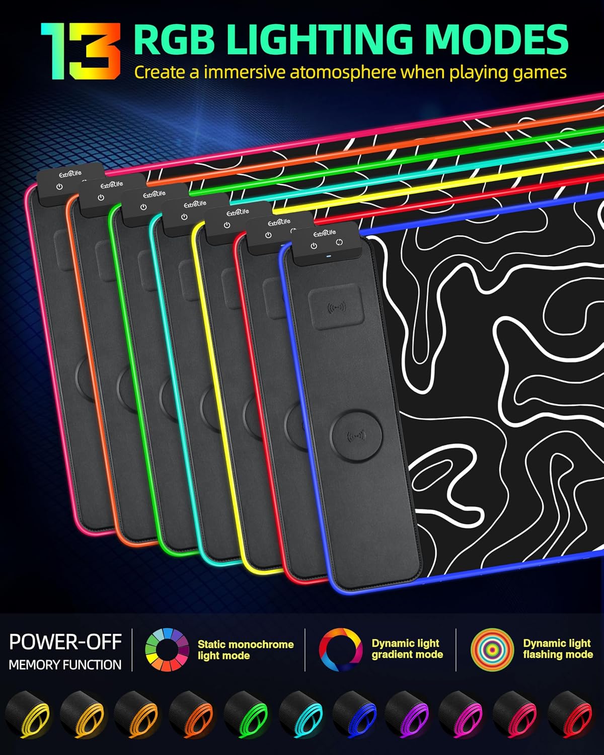 MOUSE PAD CON CARGA INALÁMBRICA EXTRELIFE RGB 80X40 CM - 4